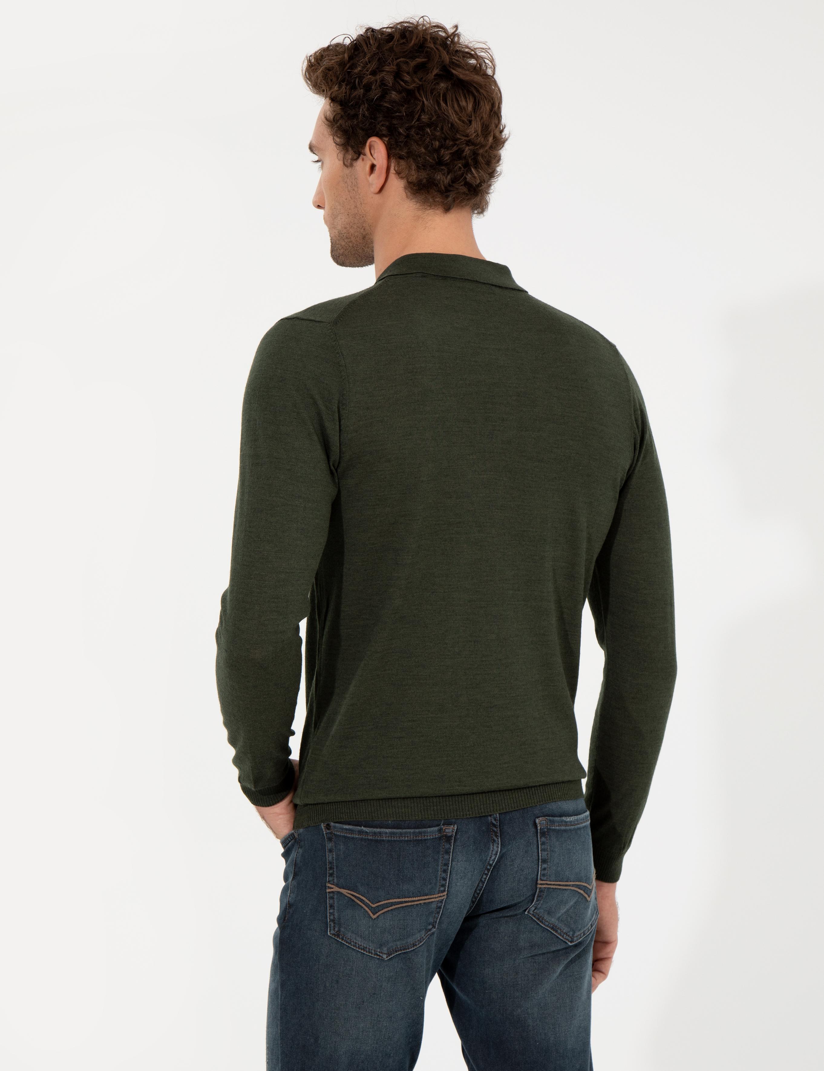Haki Slim Fit Polo Yaka Basic Triko Kazak - 50255613052