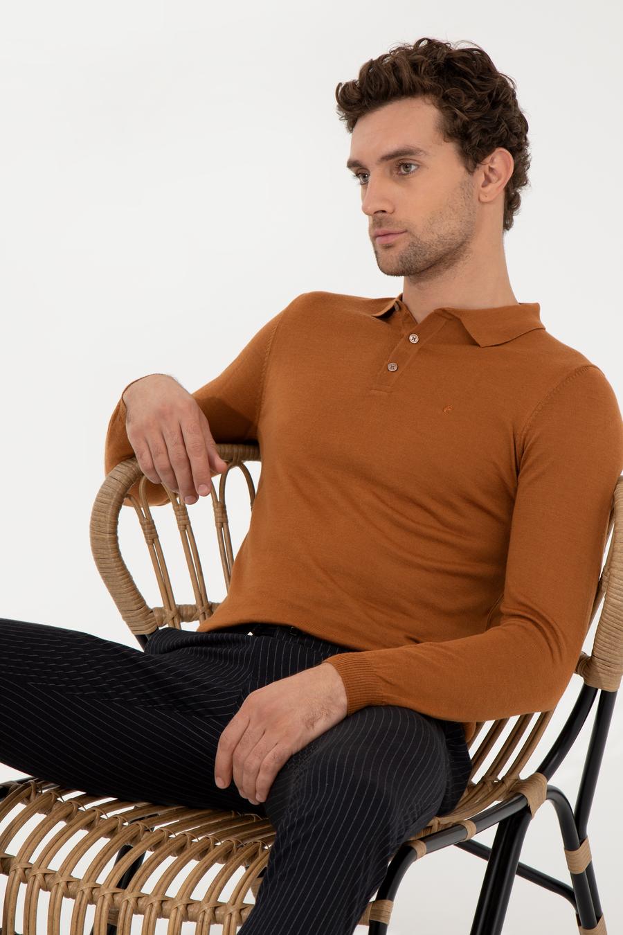 Tarçın Slim Fit Polo Yaka Basic Triko Kazak - 50255613109