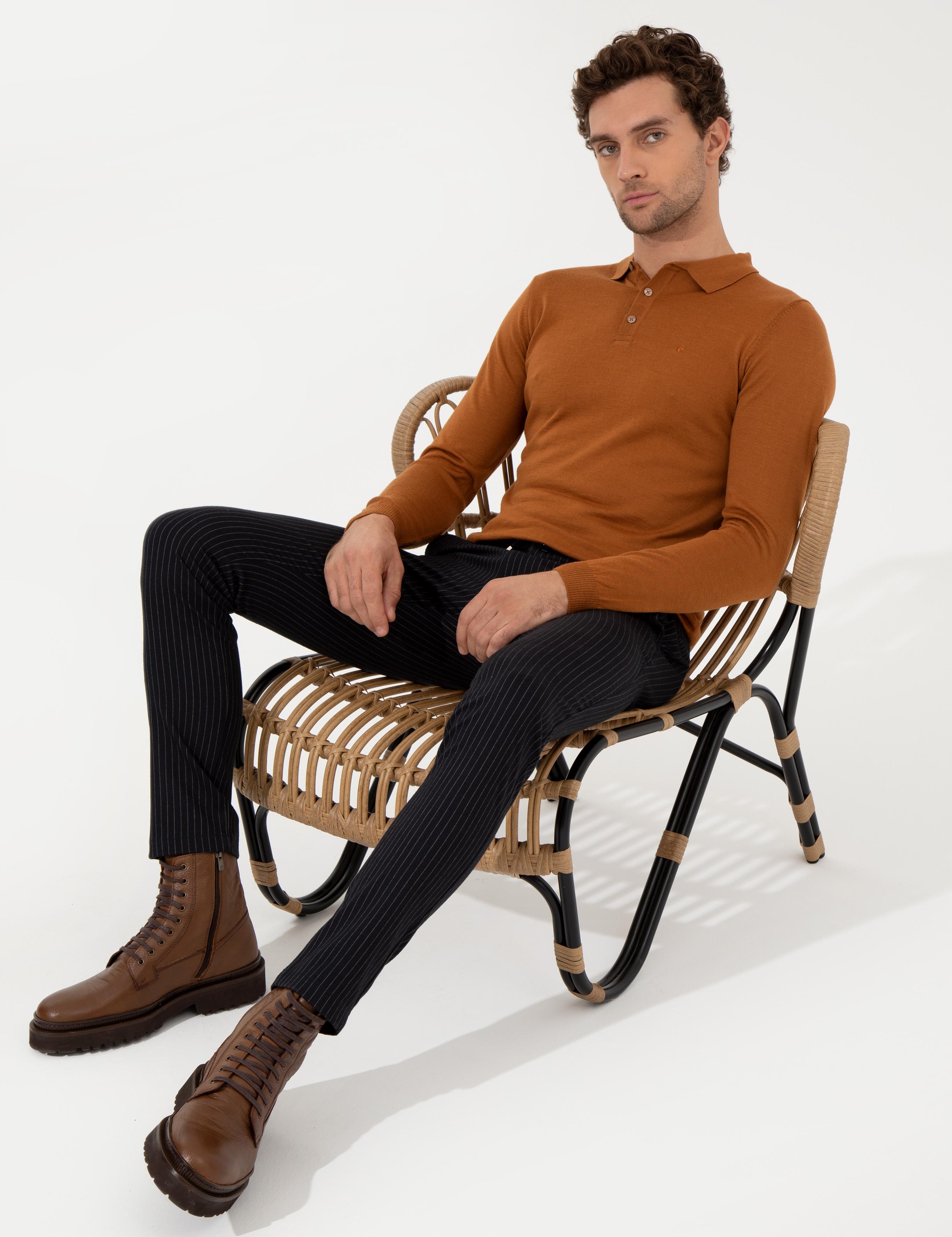 Tarçın Slim Fit Polo Yaka Basic Triko Kazak - 50255613109