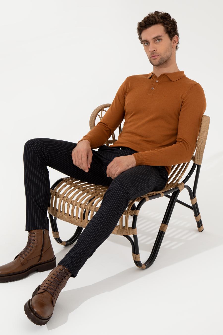 Tarçın Slim Fit Polo Yaka Basic Triko Kazak - 50255613109