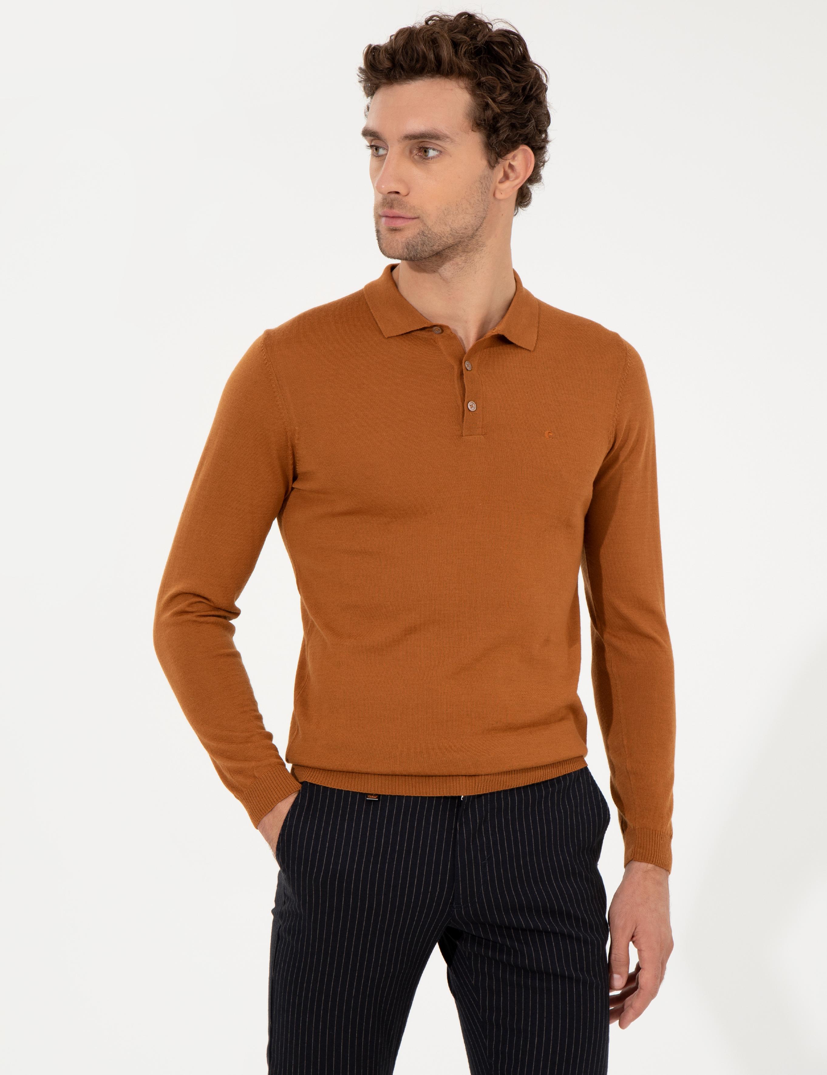 Tarçın Slim Fit Polo Yaka Basic Triko Kazak - 50255613109