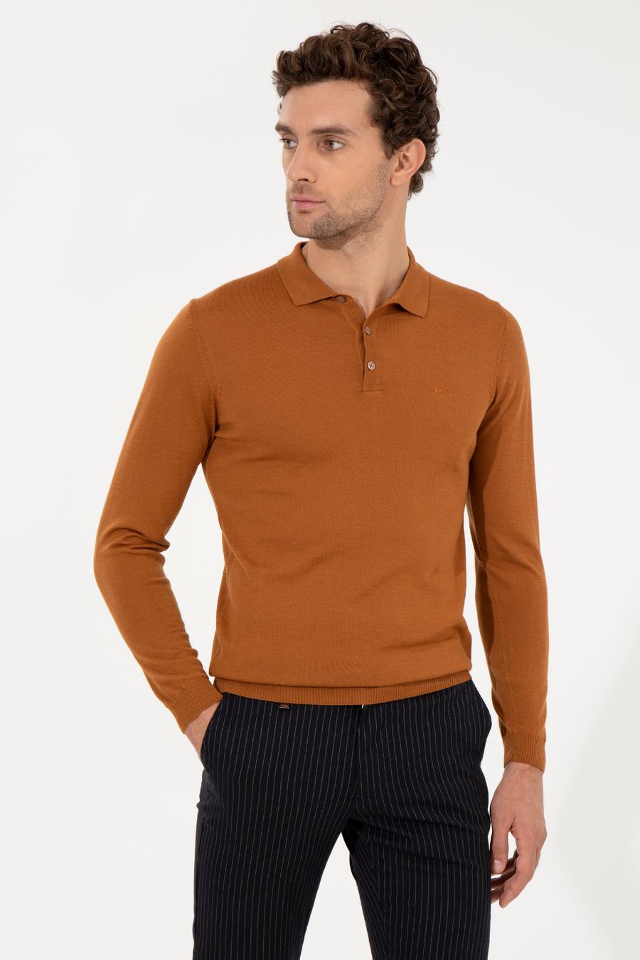 Tarçın Slim Fit Polo Yaka Basic Triko Kazak - 50255613109