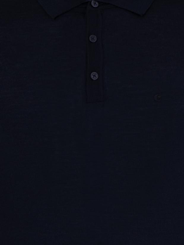 Lacivert Slim Fit Polo Yaka Basic Triko Kazak