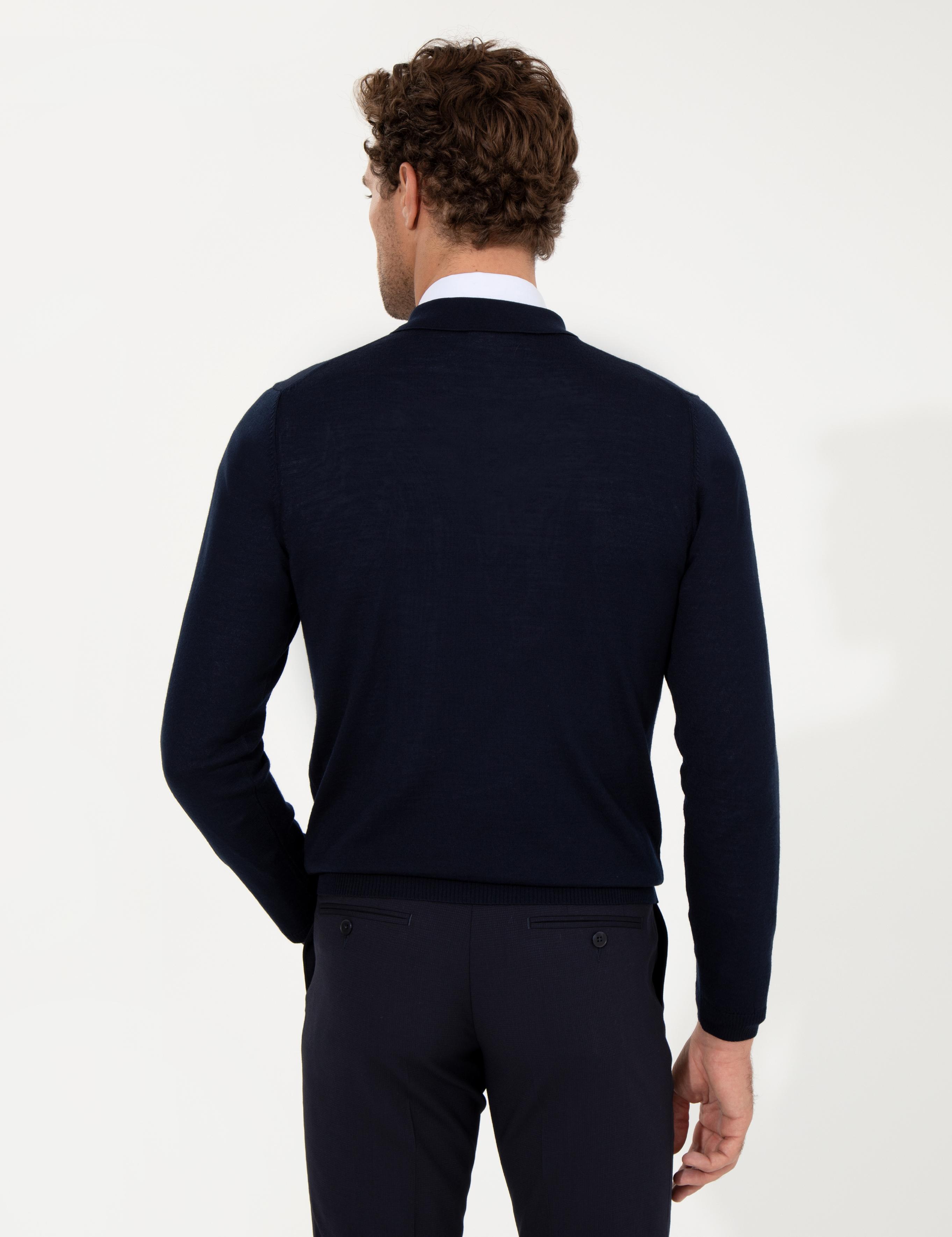 Lacivert Slim Fit Polo Yaka Basic Triko Kazak - 50255613013