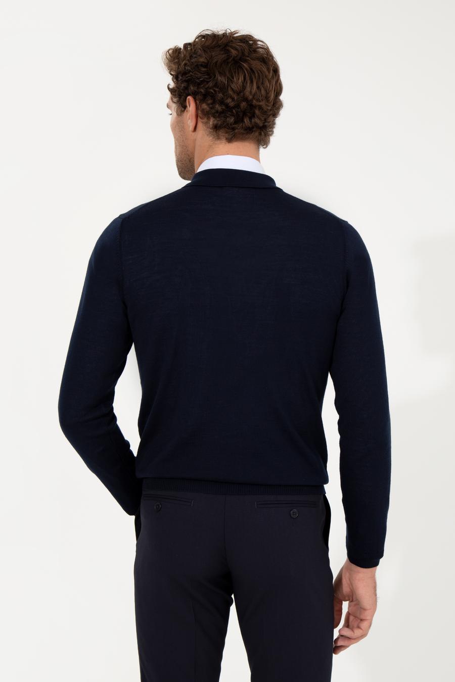 Lacivert Slim Fit Polo Yaka Basic Triko Kazak - 50255613013