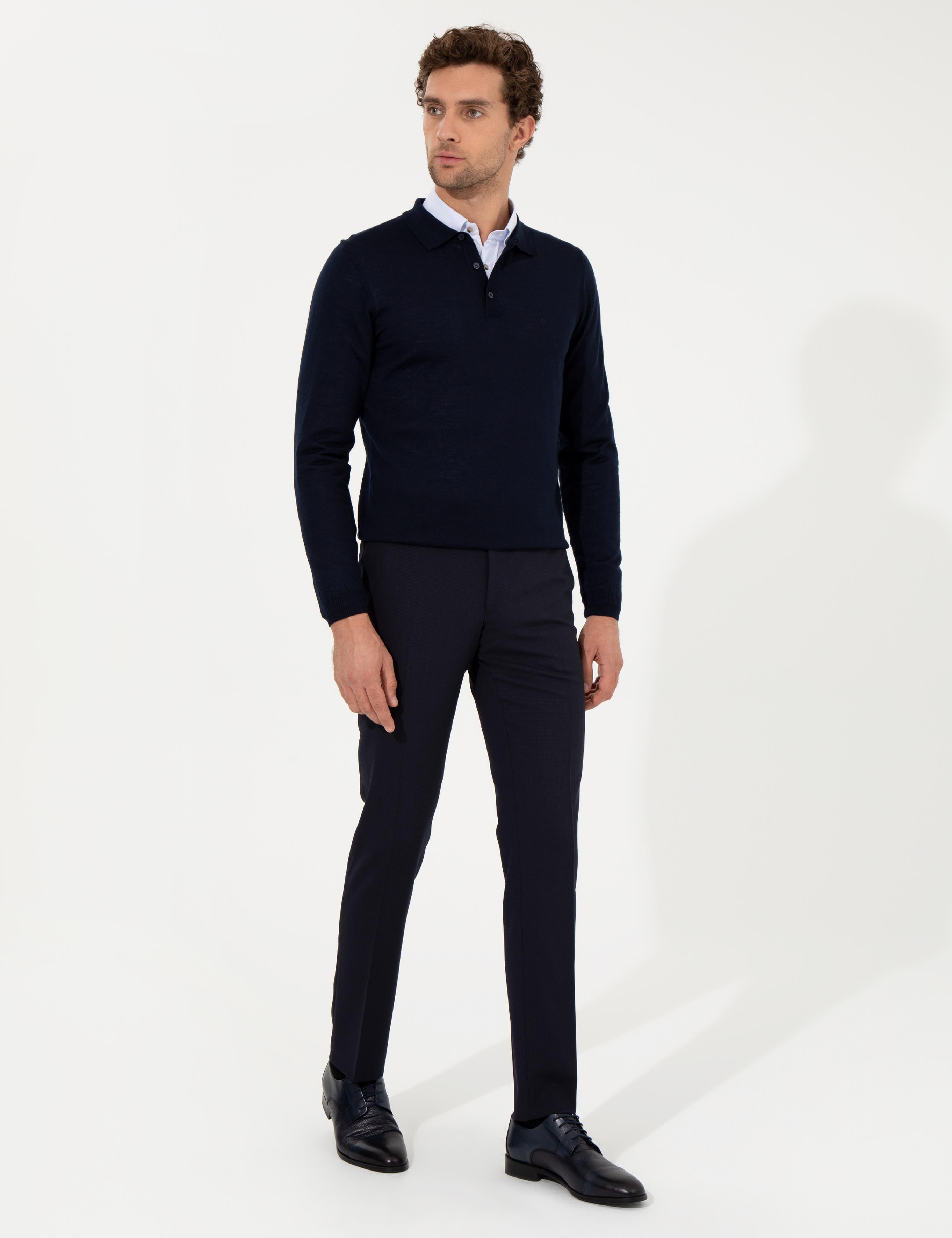 Lacivert Slim Fit Polo Yaka Basic Triko Kazak - 50255613013
