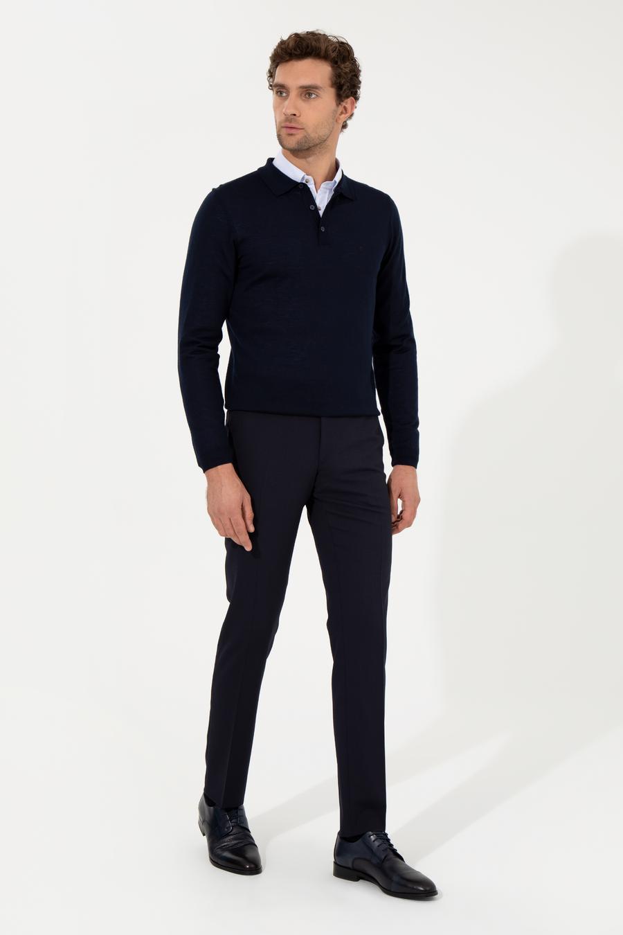 Lacivert Slim Fit Polo Yaka Basic Triko Kazak - 50255613013