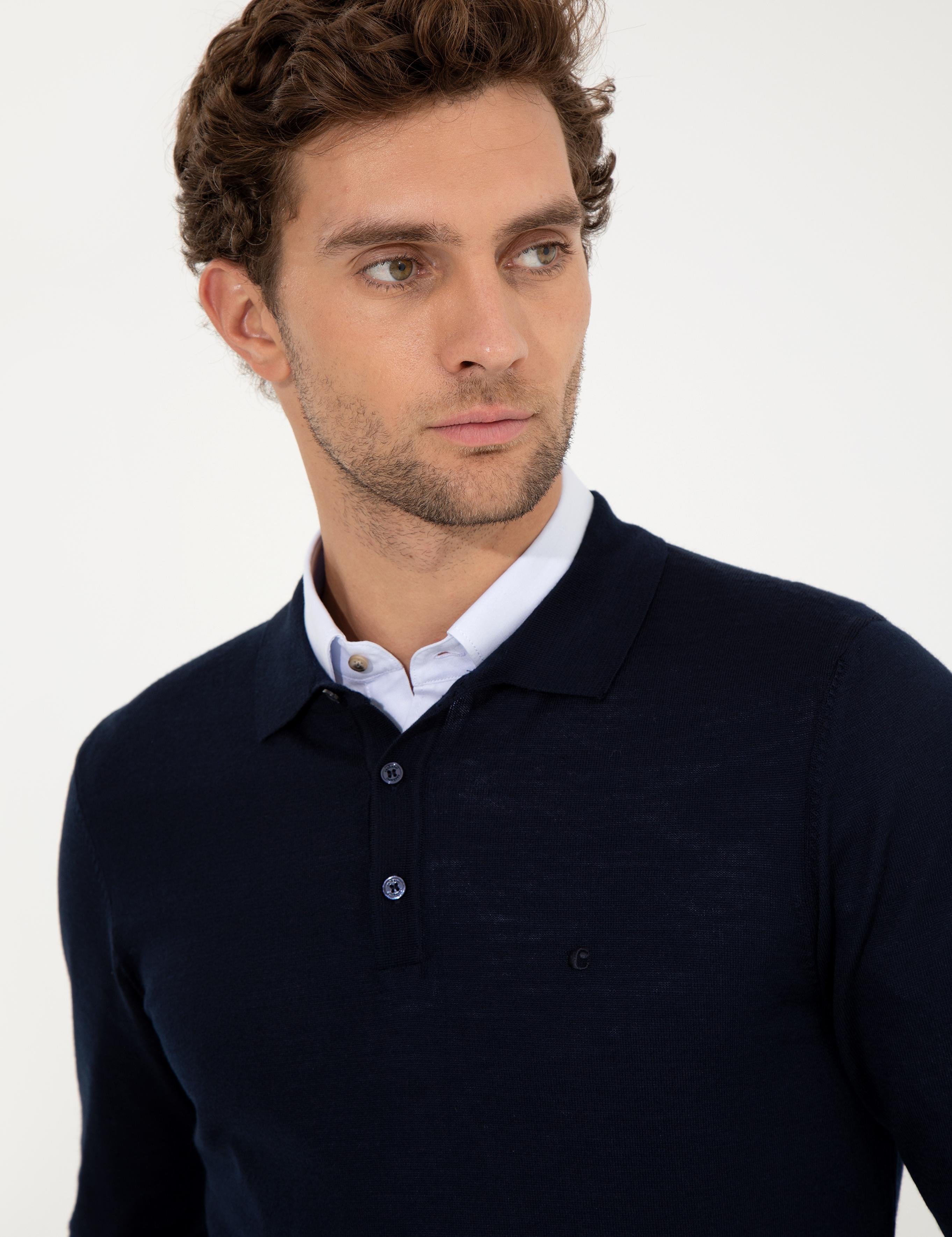Lacivert Slim Fit Polo Yaka Basic Triko Kazak - 50255613013