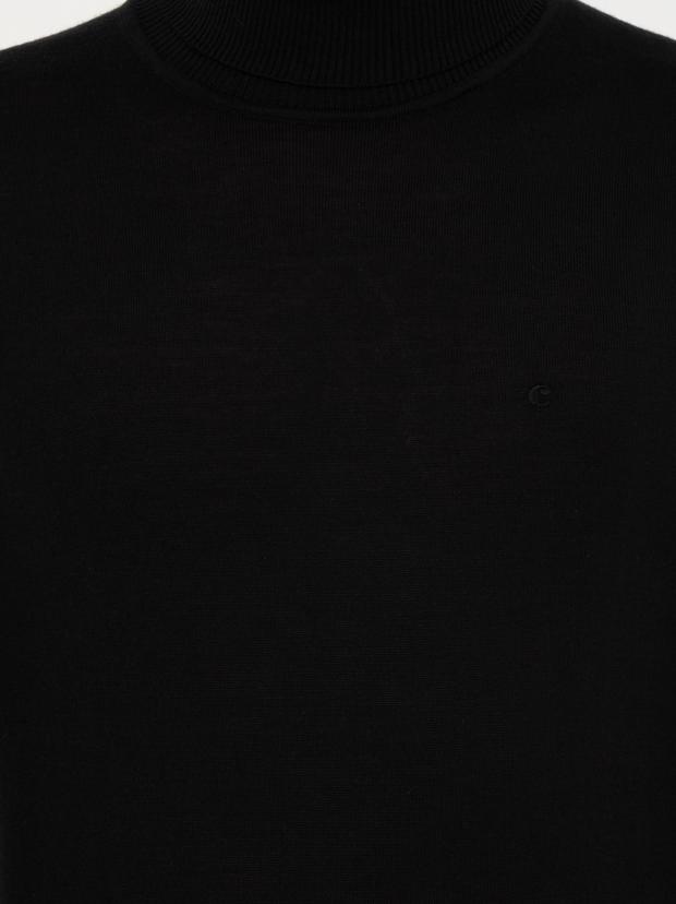 Siyah Slim Fit Balıkçı Yaka Basic Triko Kazak