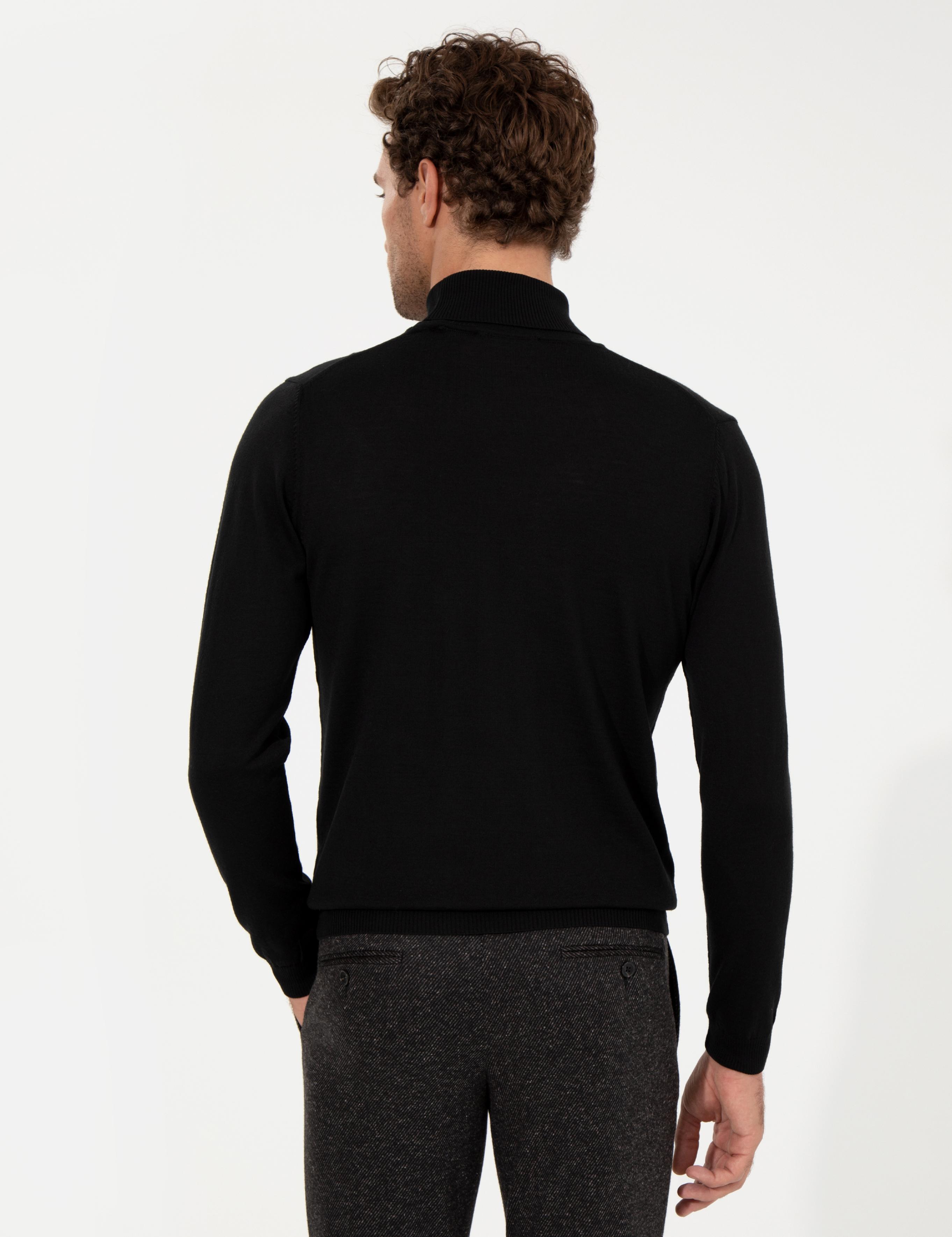 Siyah Slim Fit Balıkçı Yaka Basic Triko Kazak - 50257269008