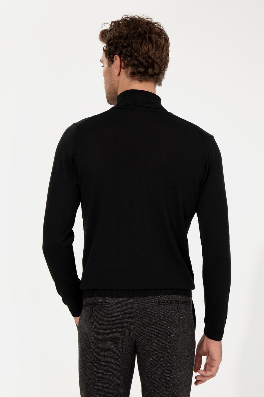 Siyah Slim Fit Balıkçı Yaka Basic Triko Kazak - 50257269008