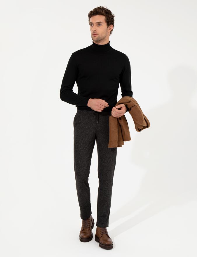 Siyah Slim Fit Balıkçı Yaka Basic Triko Kazak
