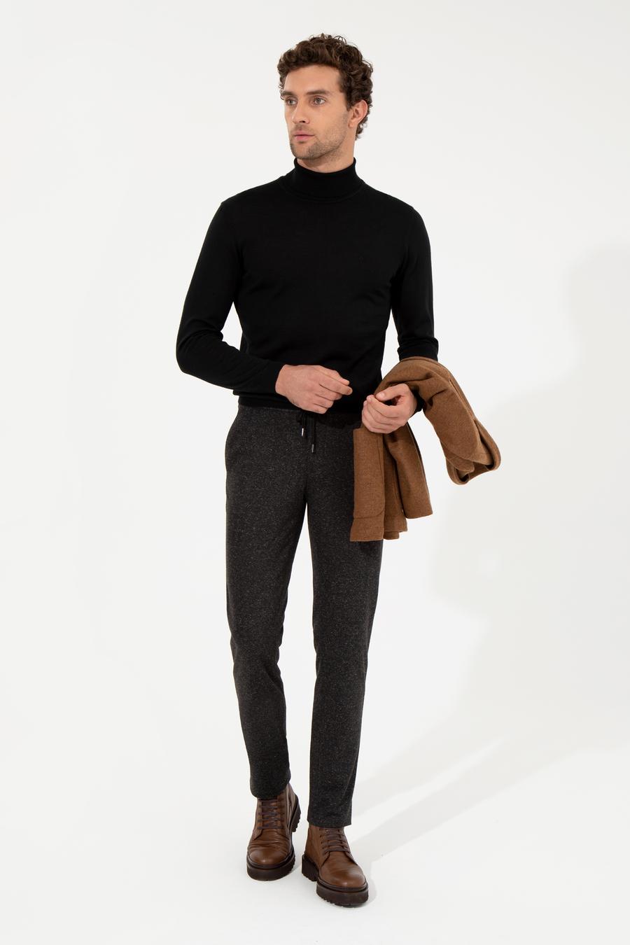 Siyah Slim Fit Balıkçı Yaka Basic Triko Kazak - 50257269008