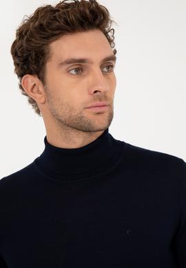 Lacivert Slim Fit Balıkçı Yaka Basic Triko Kazak