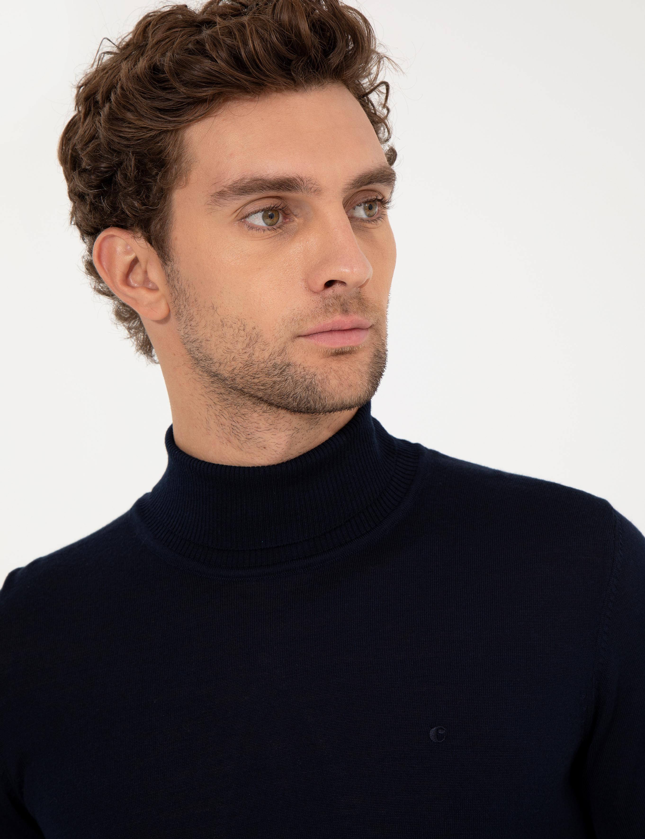 Lacivert Slim Fit Balıkçı Yaka Basic Triko Kazak - 50257269017