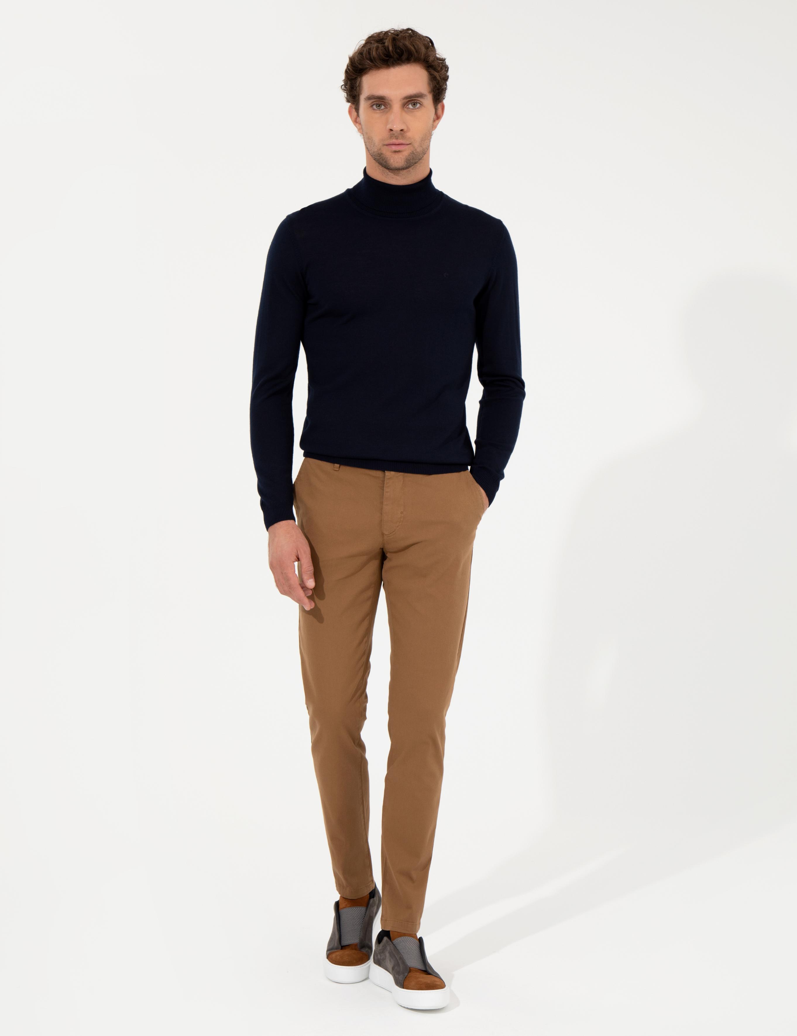 Lacivert Slim Fit Balıkçı Yaka Basic Triko Kazak - 50257269017