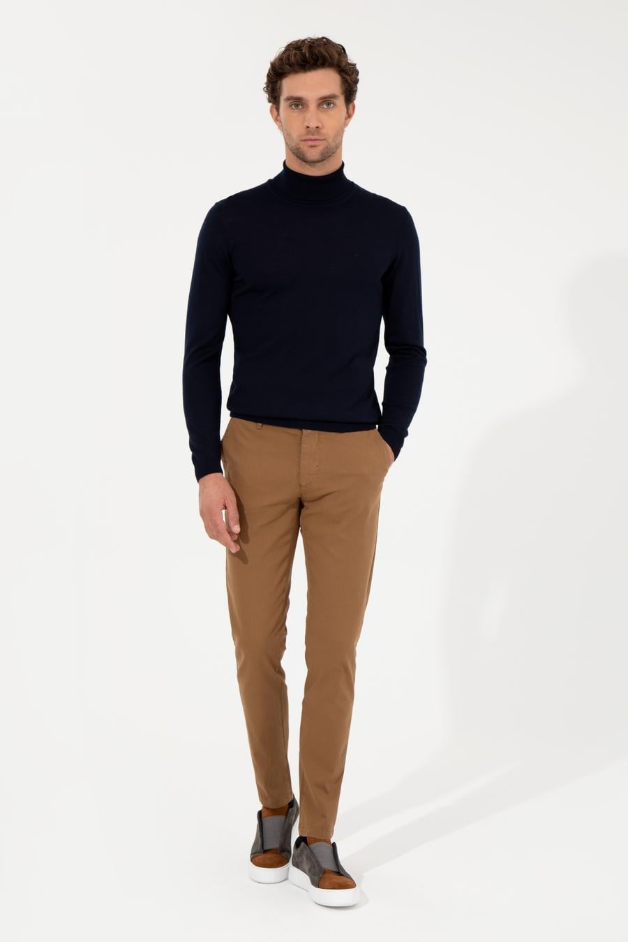 Lacivert Slim Fit Balıkçı Yaka Basic Triko Kazak - 50257269017