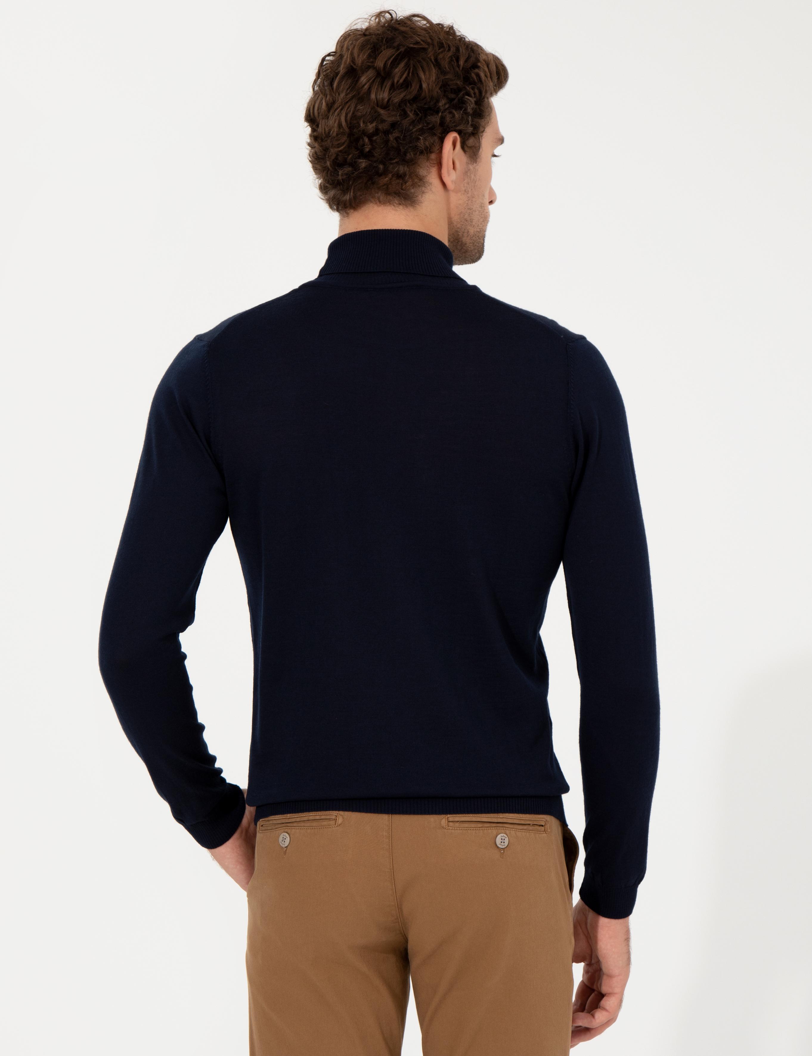 Lacivert Slim Fit Balıkçı Yaka Basic Triko Kazak - 50257269017