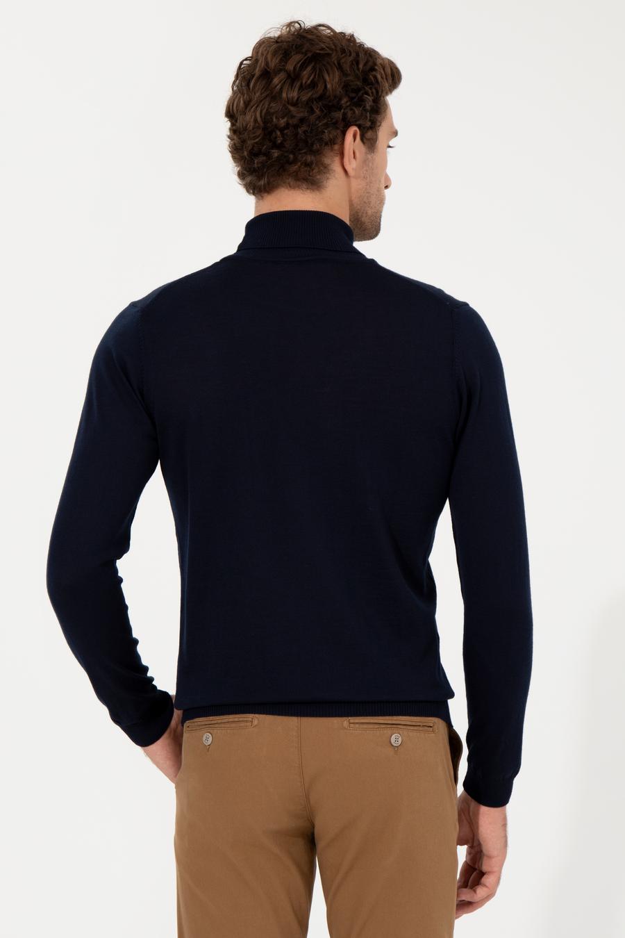Lacivert Slim Fit Balıkçı Yaka Basic Triko Kazak - 50257269017