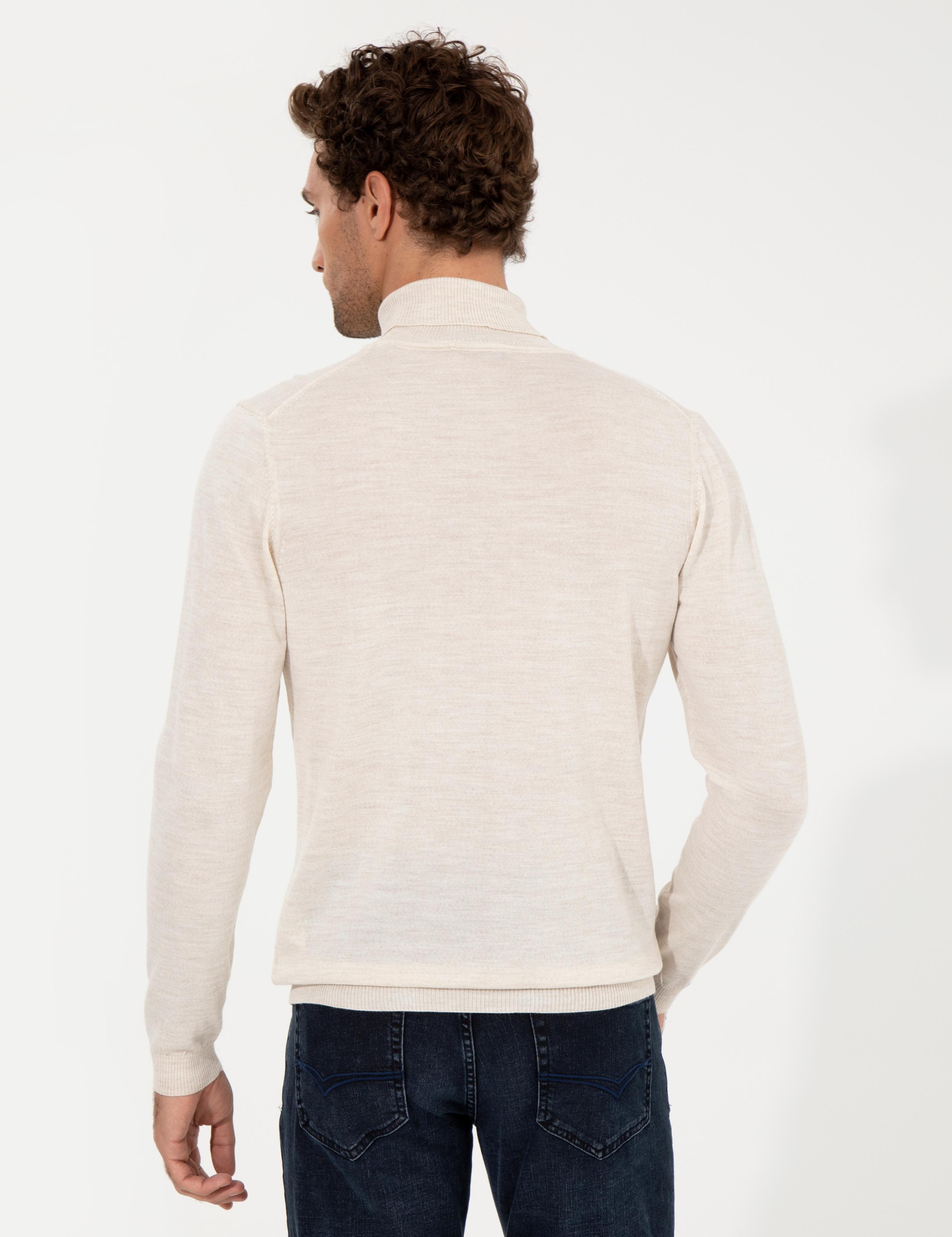 Bej Slim Fit Balıkçı Yaka Basic Triko Kazak - 50257269037