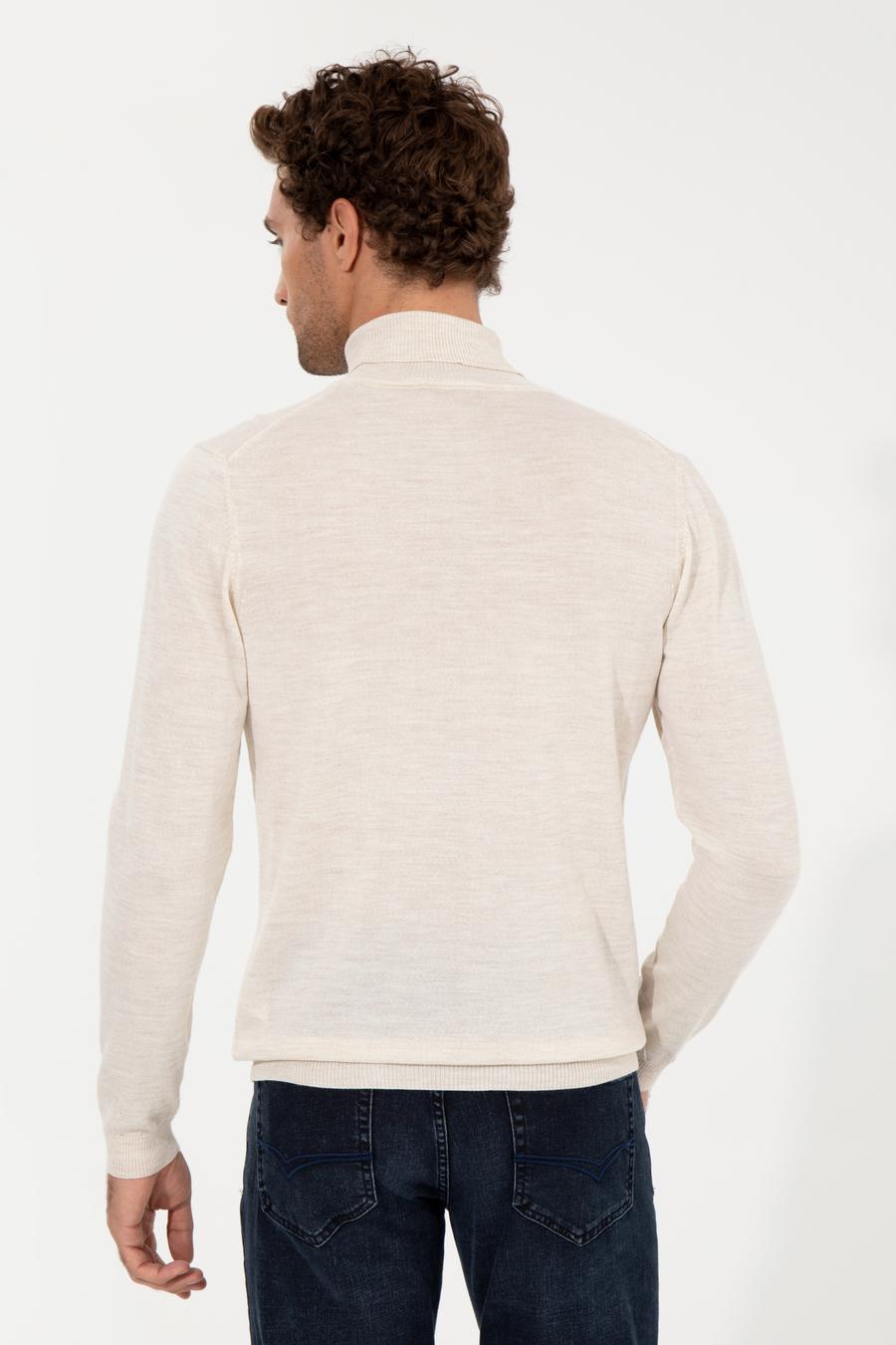 Bej Slim Fit Balıkçı Yaka Basic Triko Kazak - 50257269037