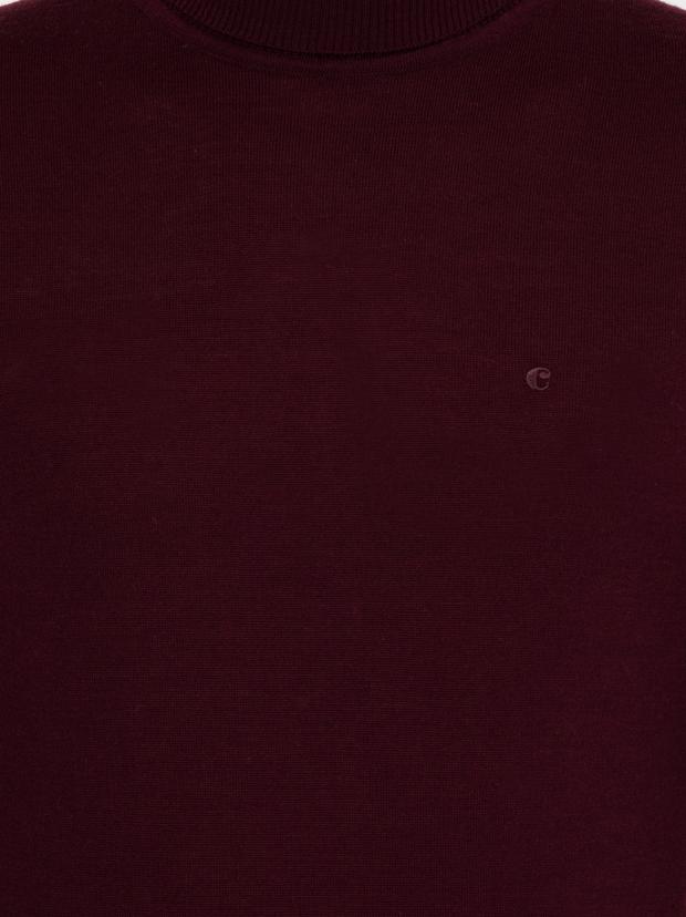 Bordo Slim Fit Balıkçı Yaka Basic Triko Kazak