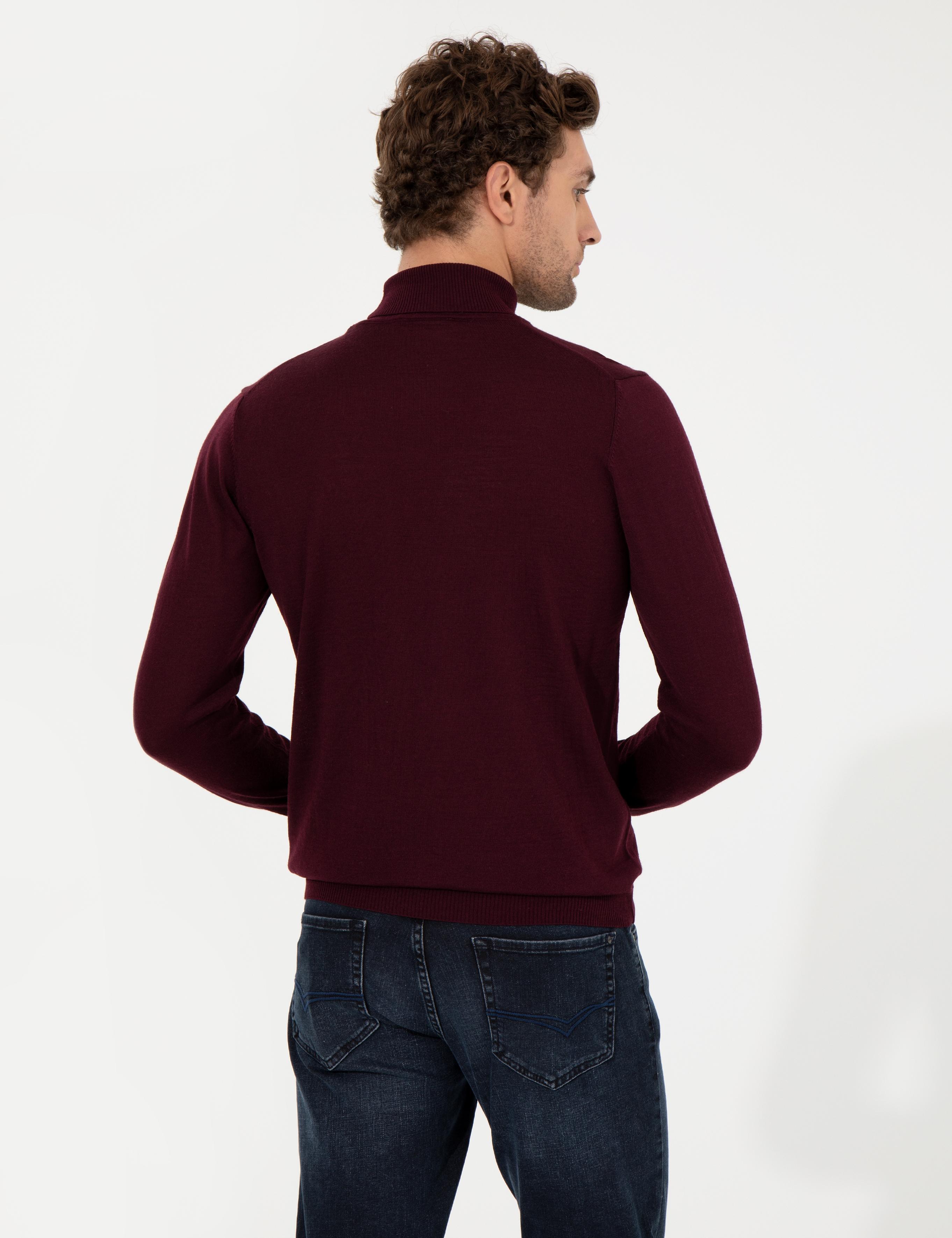Bordo Slim Fit Balıkçı Yaka Basic Triko Kazak - 50257269057