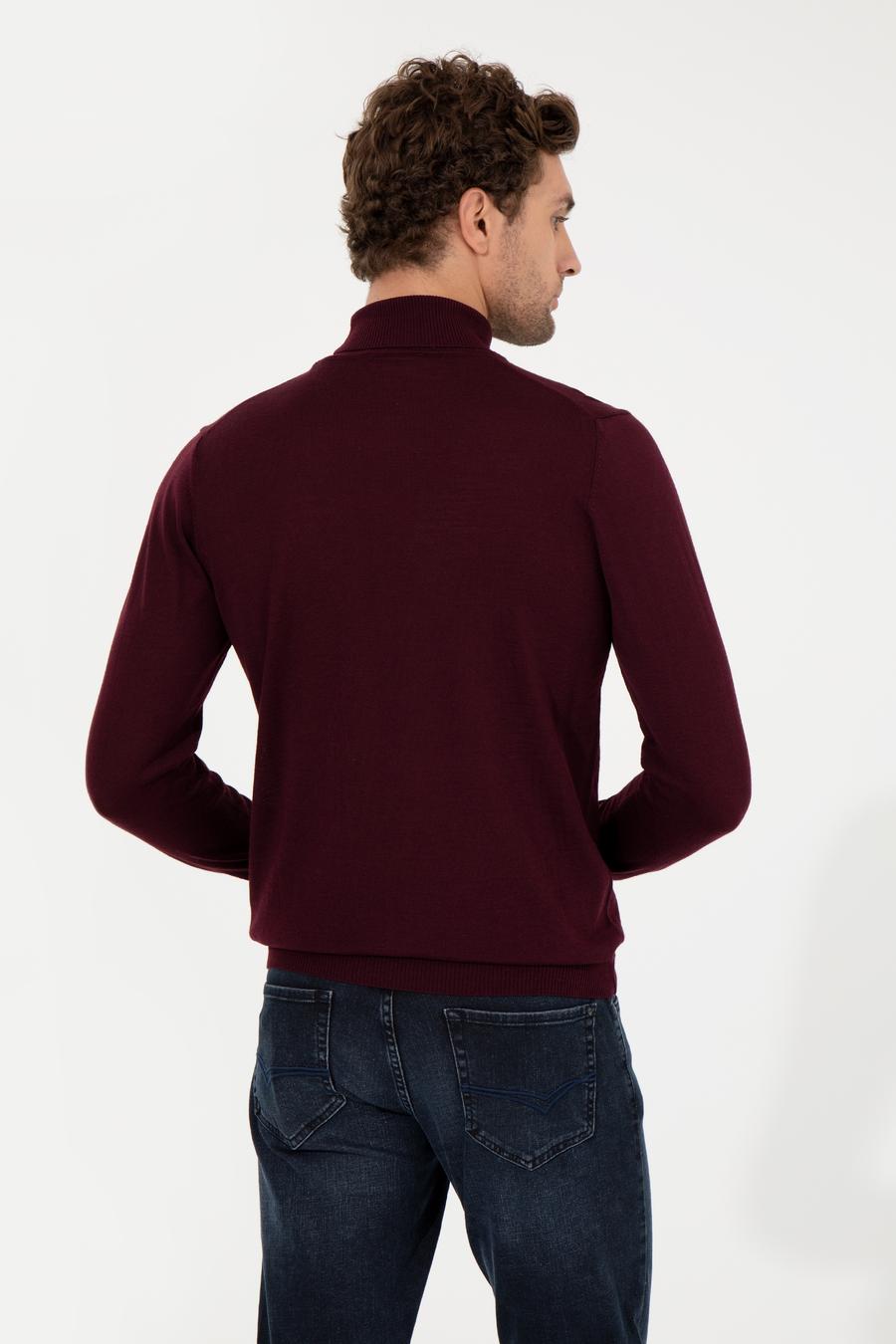 Bordo Slim Fit Balıkçı Yaka Basic Triko Kazak - 50257269057