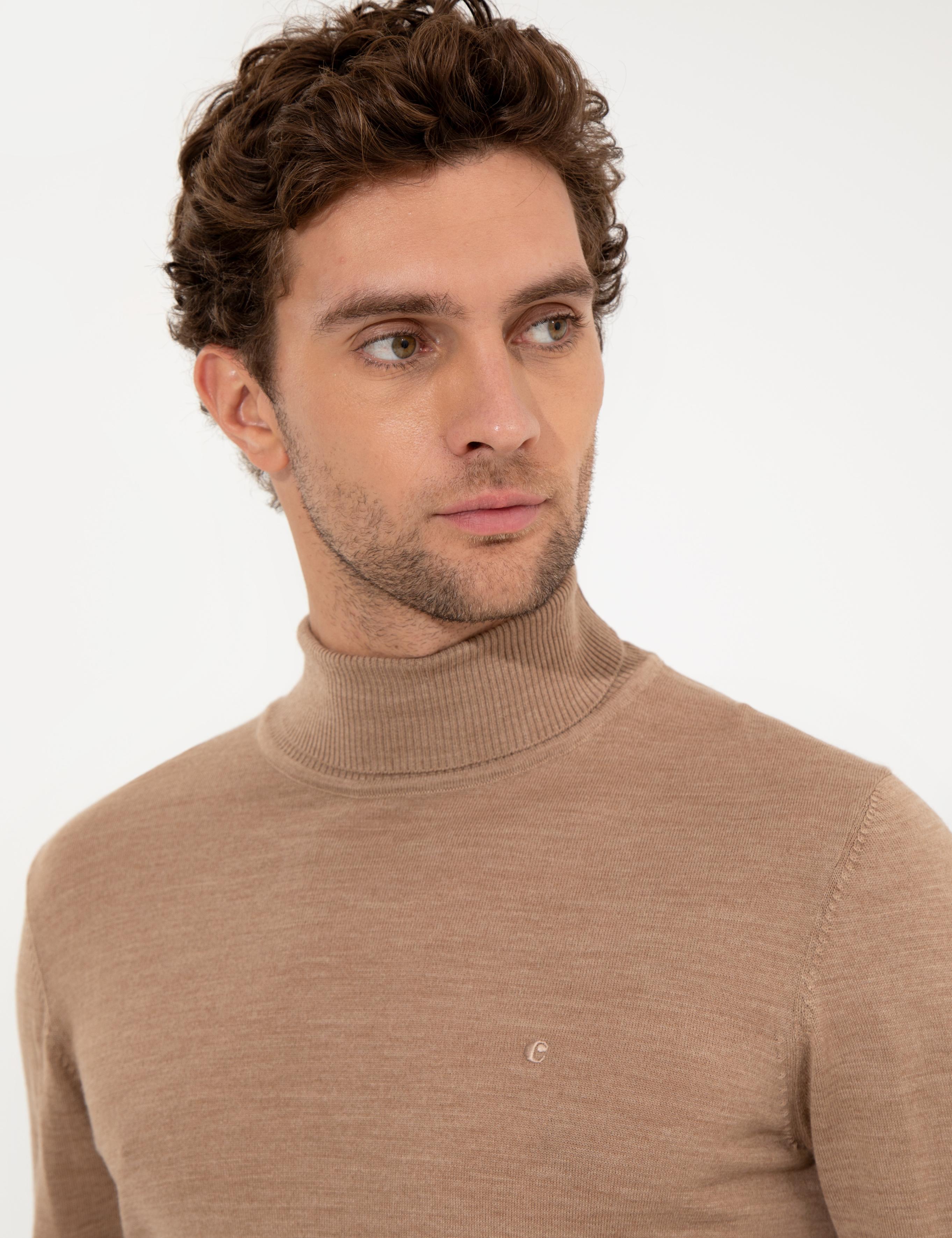 Camel Slim Fit Balıkçı Yaka Basic Triko Kazak - 50257269097