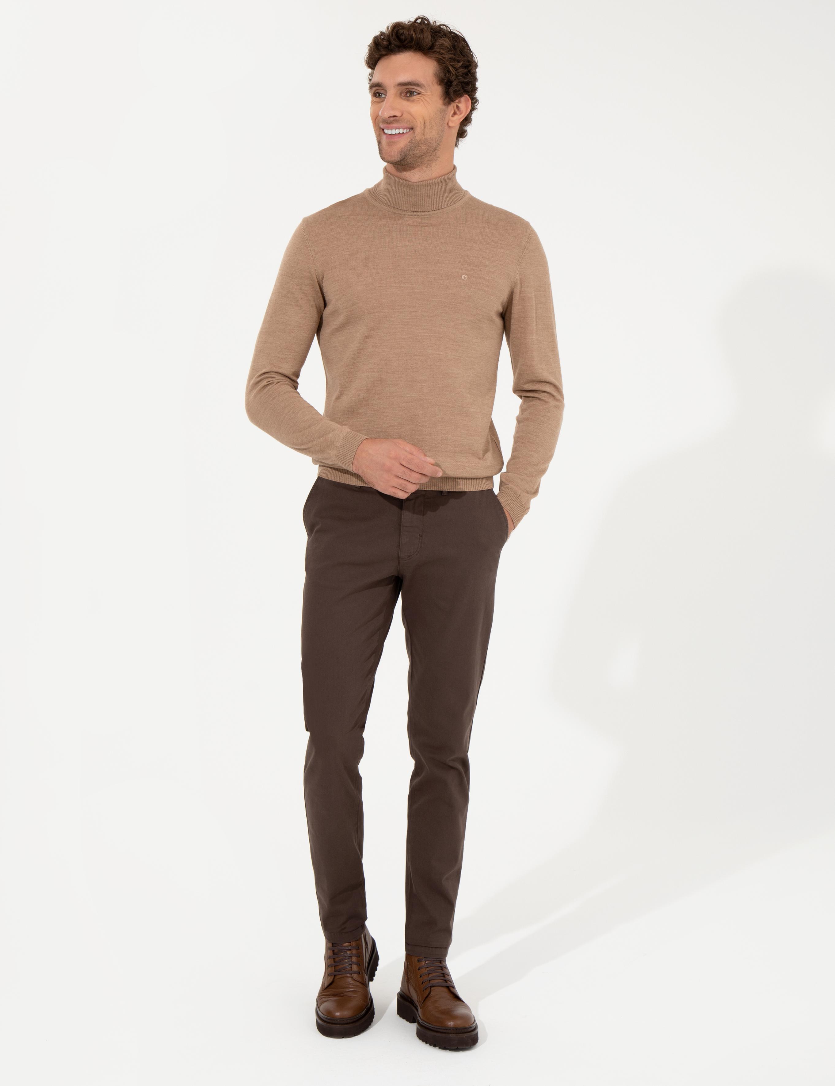 Camel Slim Fit Balıkçı Yaka Basic Triko Kazak - 50257269097
