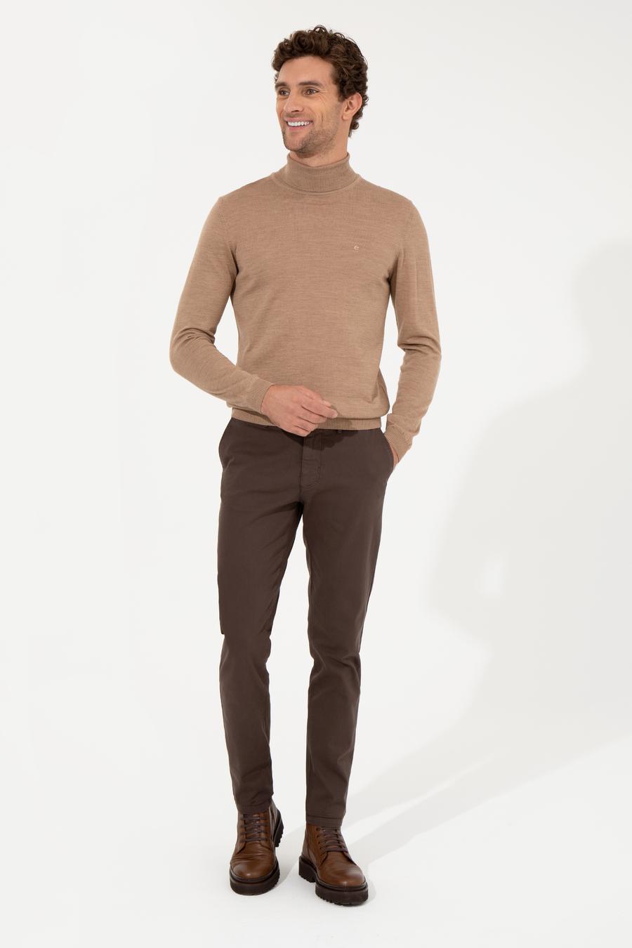 Camel Slim Fit Balıkçı Yaka Basic Triko Kazak - 50257269097