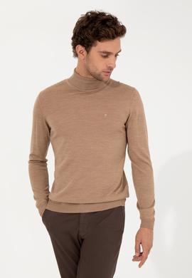 Camel Slim Fit Balıkçı Yaka Basic Triko Kazak