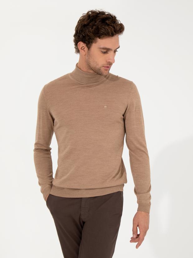 Camel Slim Fit Balıkçı Yaka Basic Triko Kazak