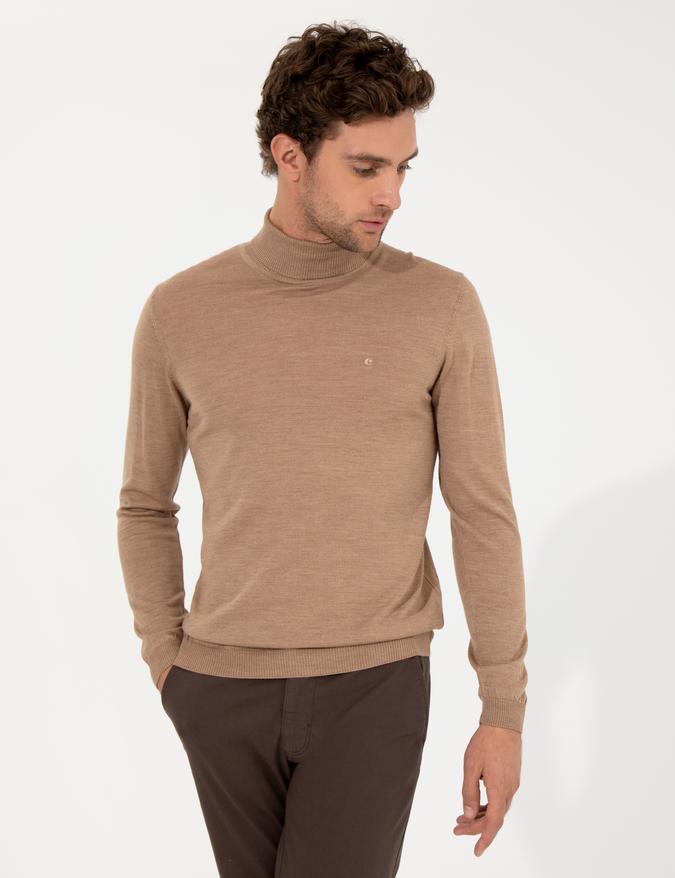 Camel Slim Fit Balıkçı Yaka Basic Triko Kazak