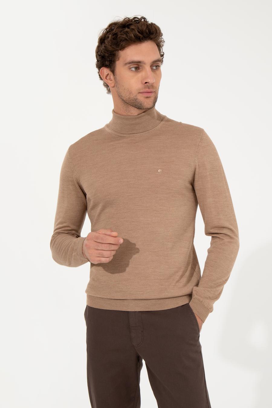 Camel Slim Fit Balıkçı Yaka Basic Triko Kazak - 50257269097