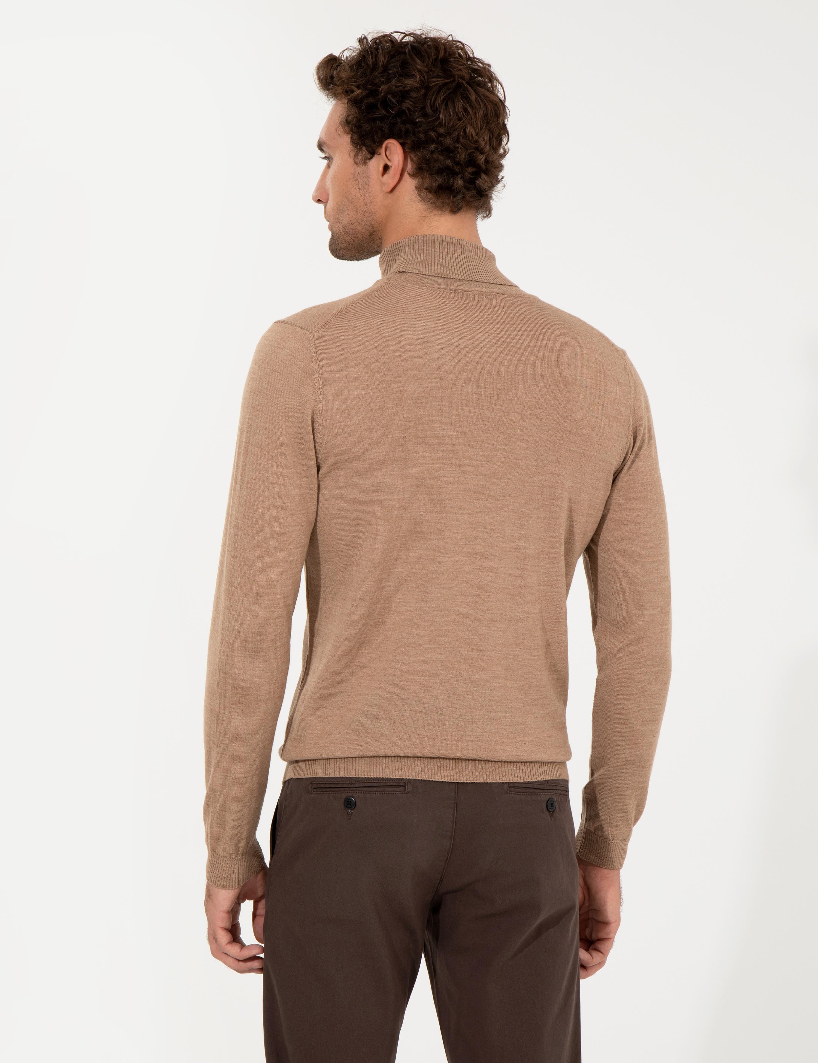 Camel Slim Fit Balıkçı Yaka Basic Triko Kazak - 50257269097
