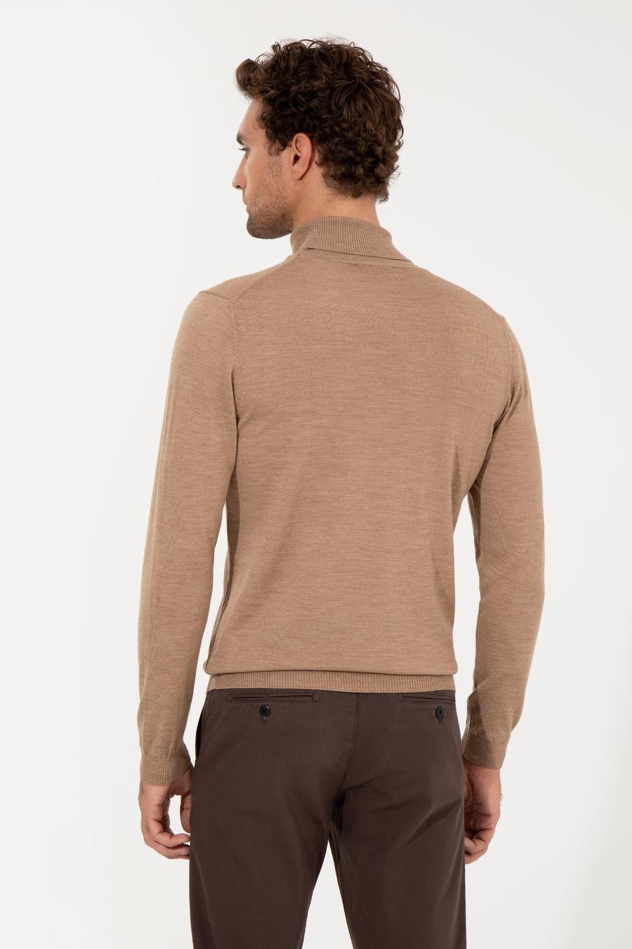 Camel Slim Fit Balıkçı Yaka Basic Triko Kazak - 50257269097