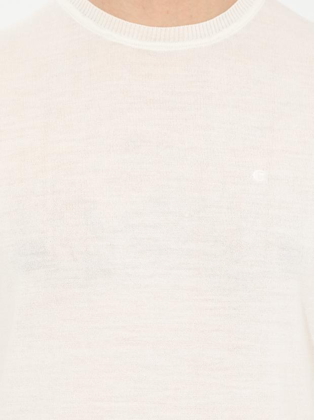 Beyaz Slim Fit Bisiklet Yaka Basic Triko Kazak