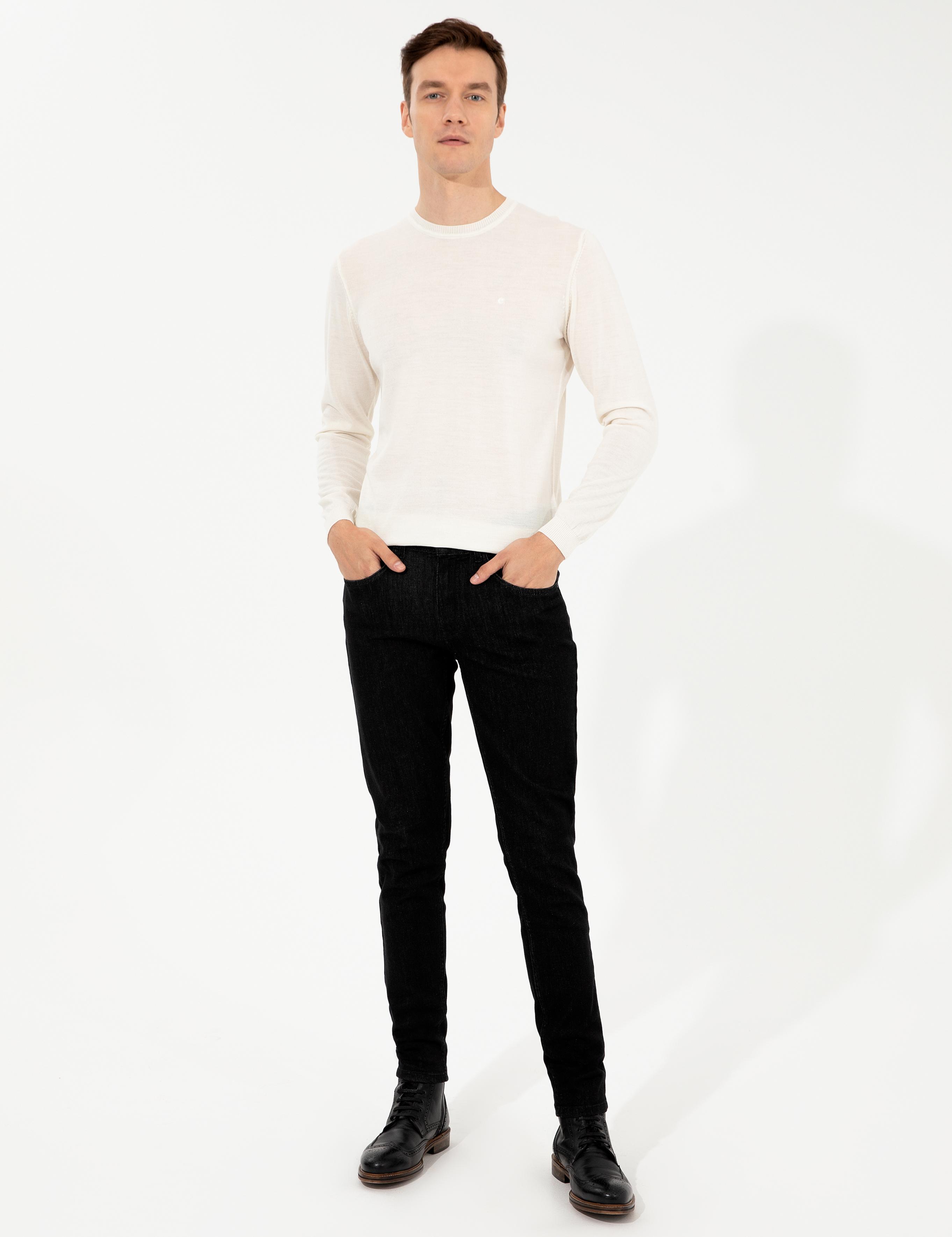 Beyaz Slim Fit Bisiklet Yaka Basic Triko Kazak - 50257398216