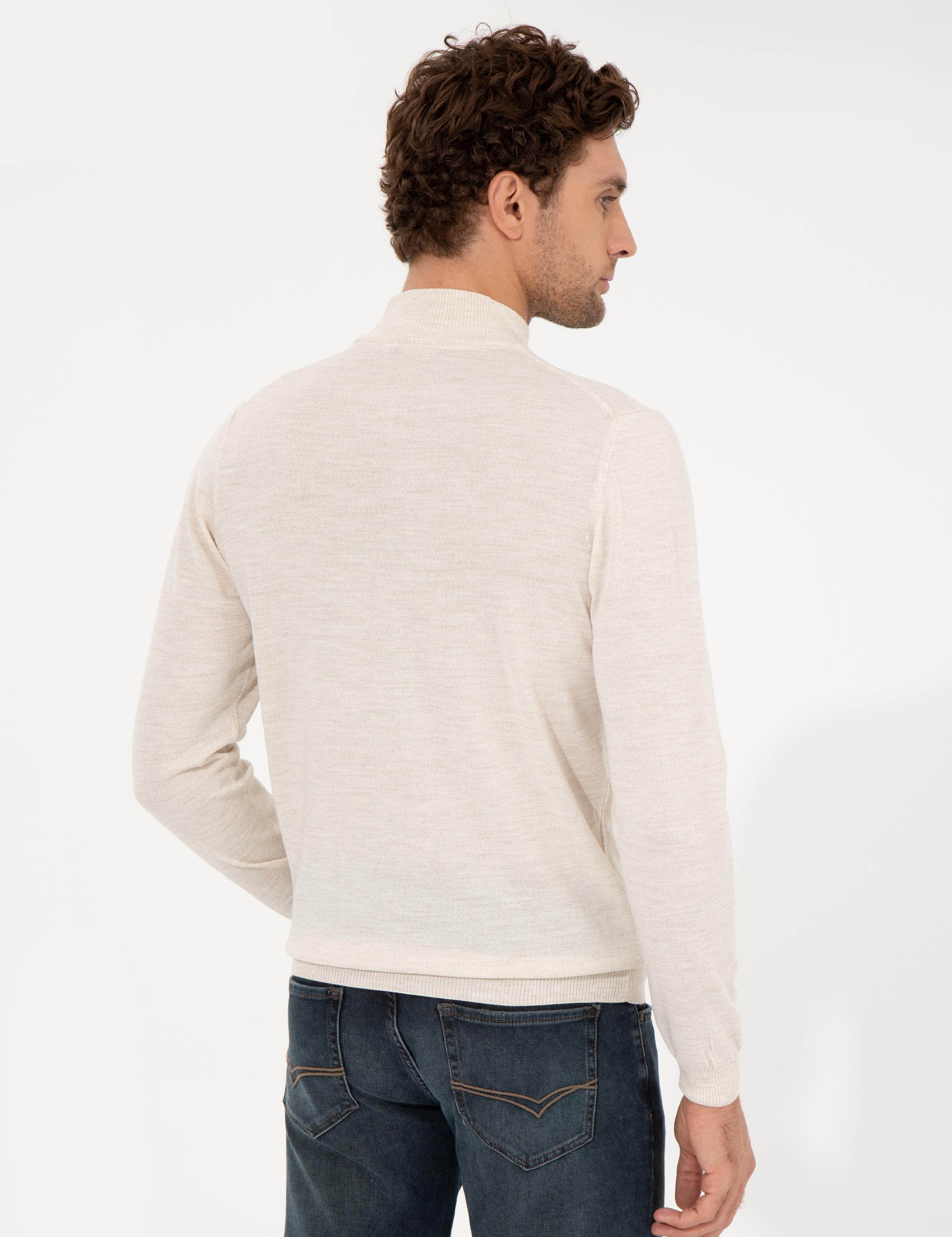 Bej Slim Fit Yarım Balıkçı Basic Triko Kazak - 50257711006