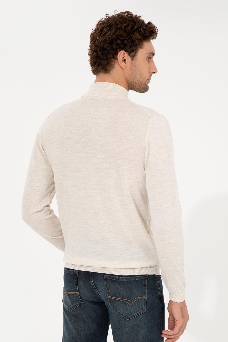 Bej Slim Fit Yarım Balıkçı Basic Triko Kazak - 50257711006