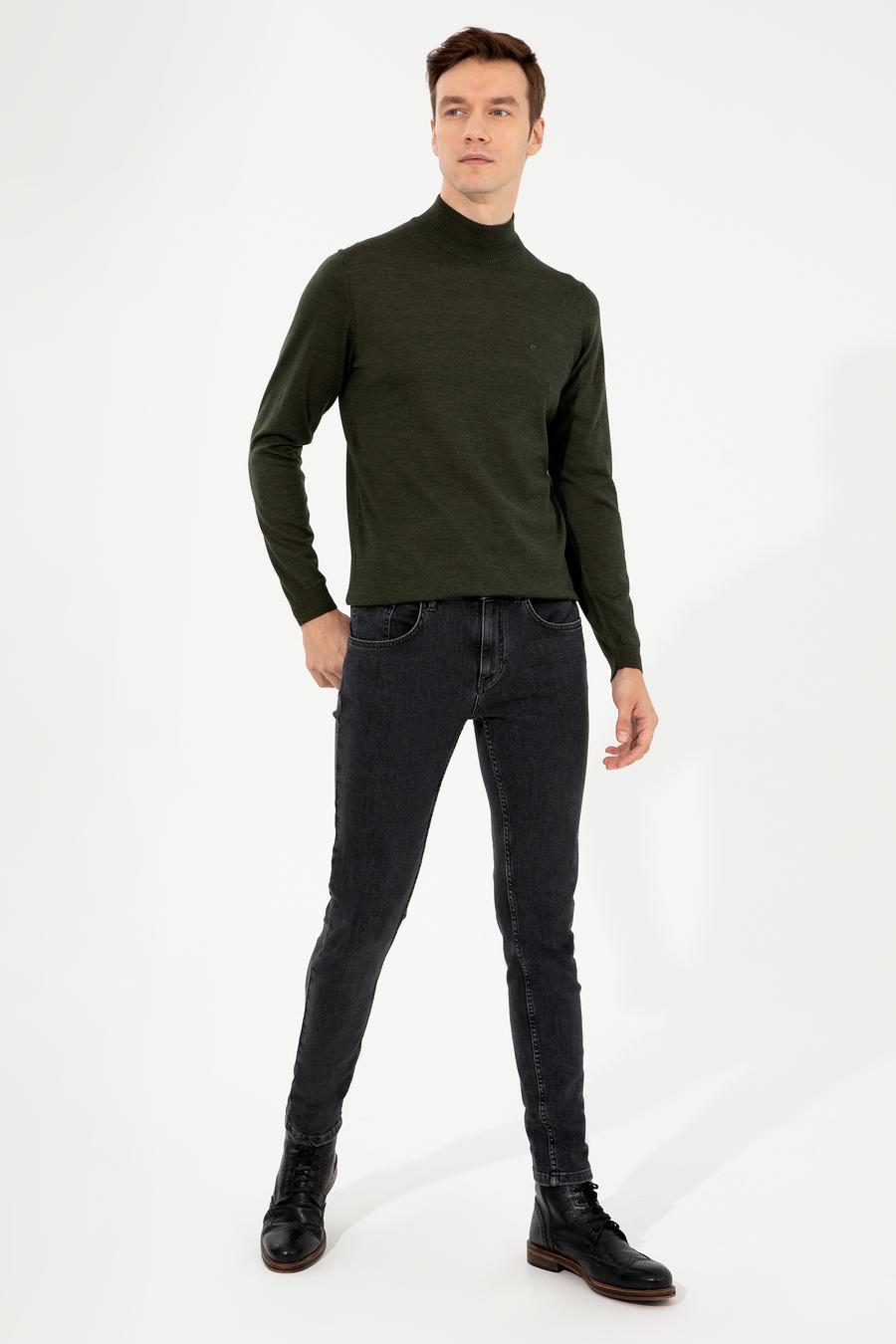 Haki Slim Fit Yarım Balıkçı Basic Triko Kazak - 50257711028