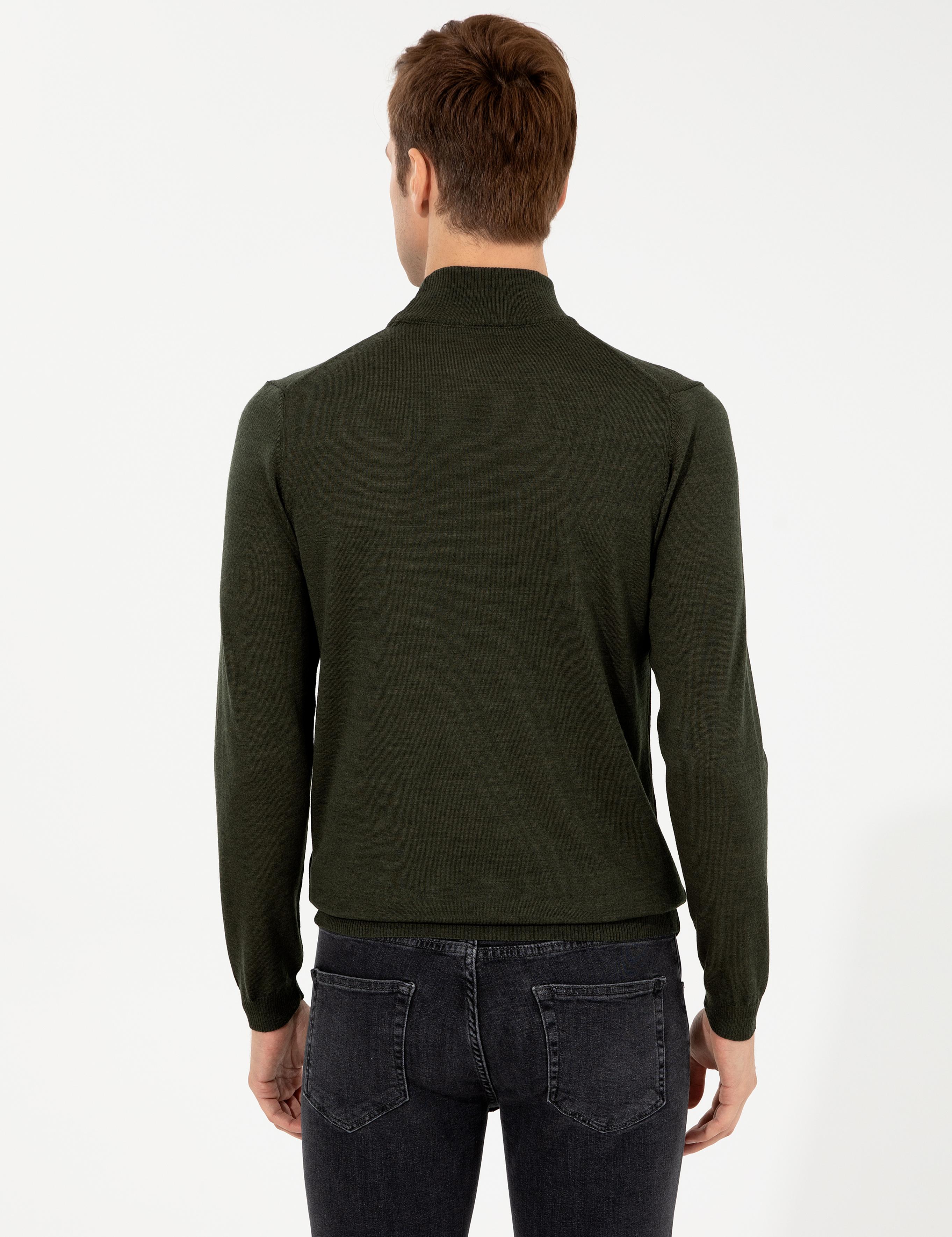 Haki Slim Fit Yarım Balıkçı Basic Triko Kazak - 50257711028