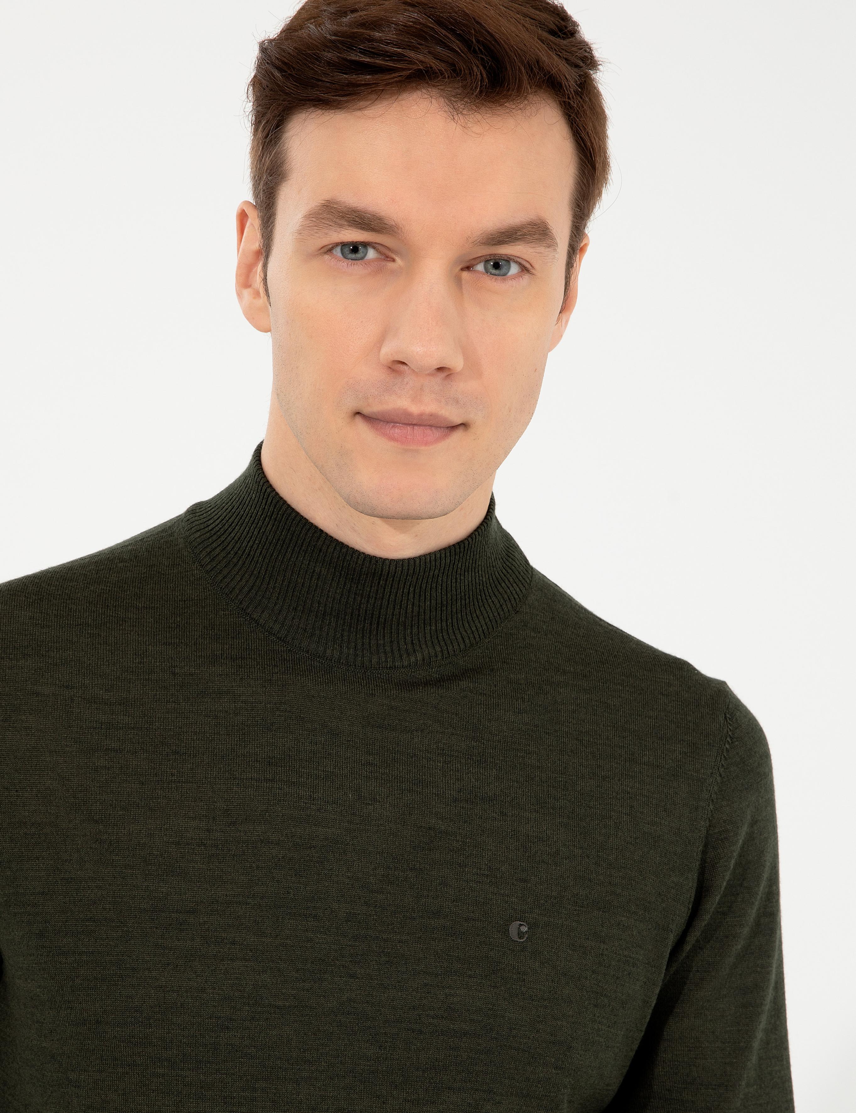 Haki Slim Fit Yarım Balıkçı Basic Triko Kazak - 50257711028