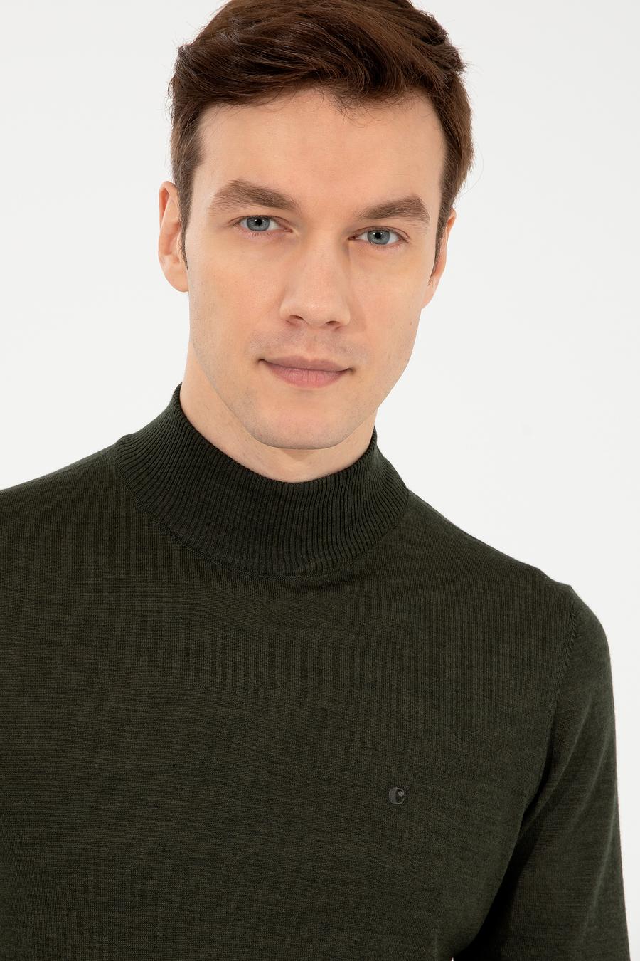 Haki Slim Fit Yarım Balıkçı Basic Triko Kazak - 50257711028