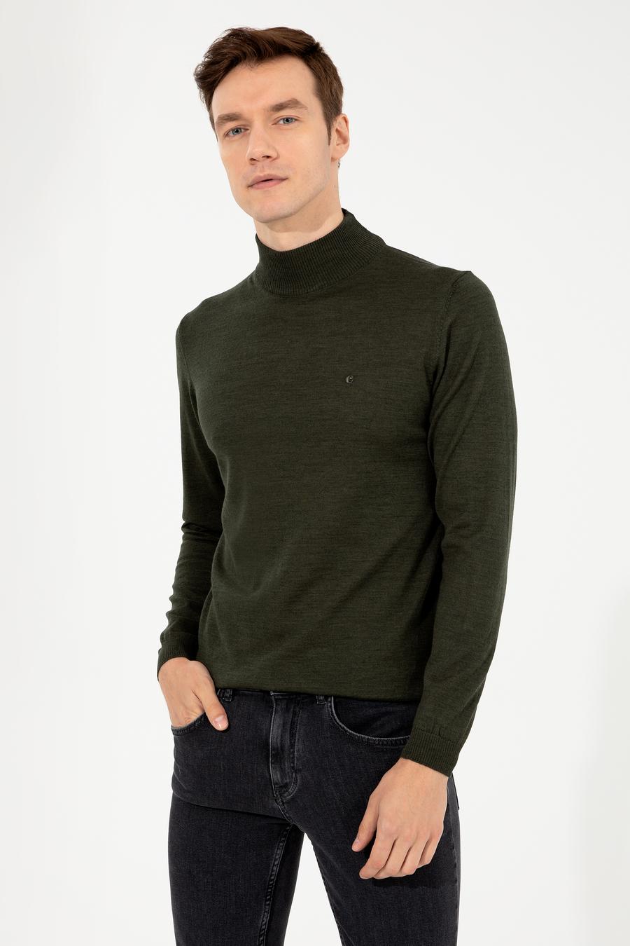 Haki Slim Fit Yarım Balıkçı Basic Triko Kazak - 50257711028