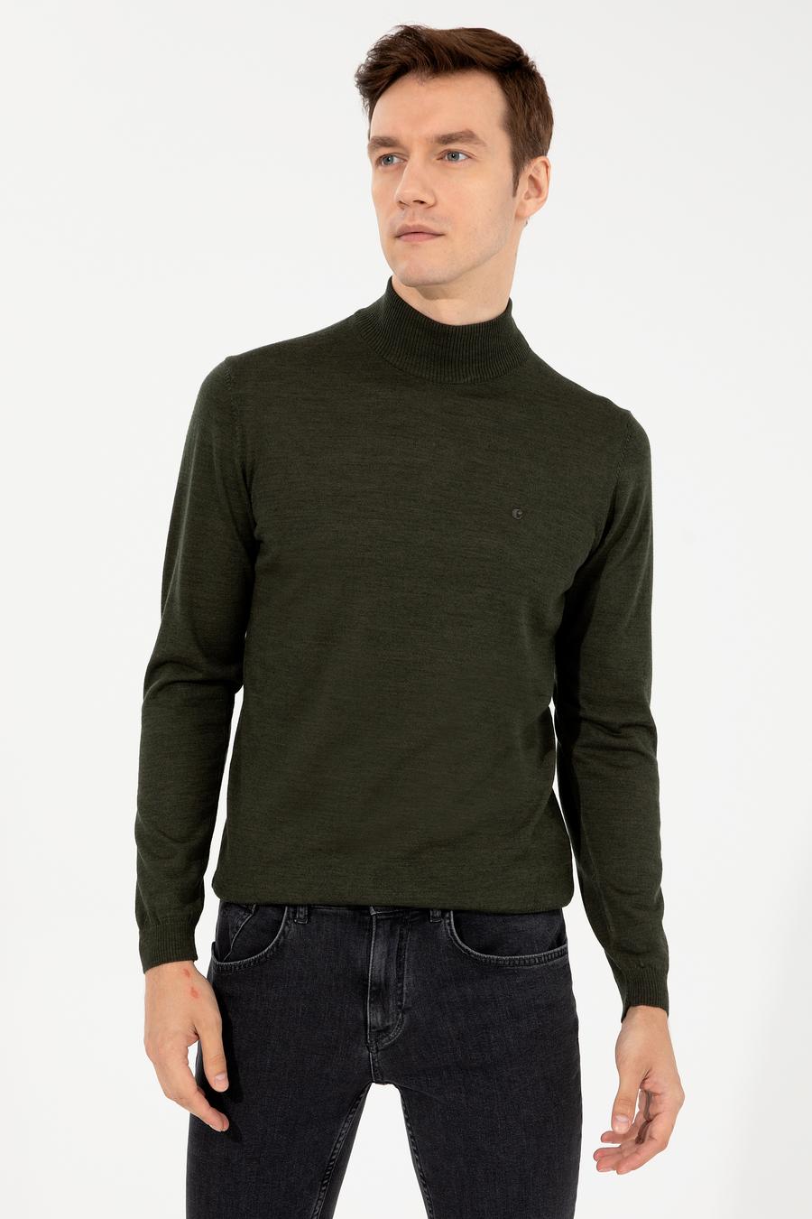 Haki Slim Fit Yarım Balıkçı Basic Triko Kazak - 50257711028