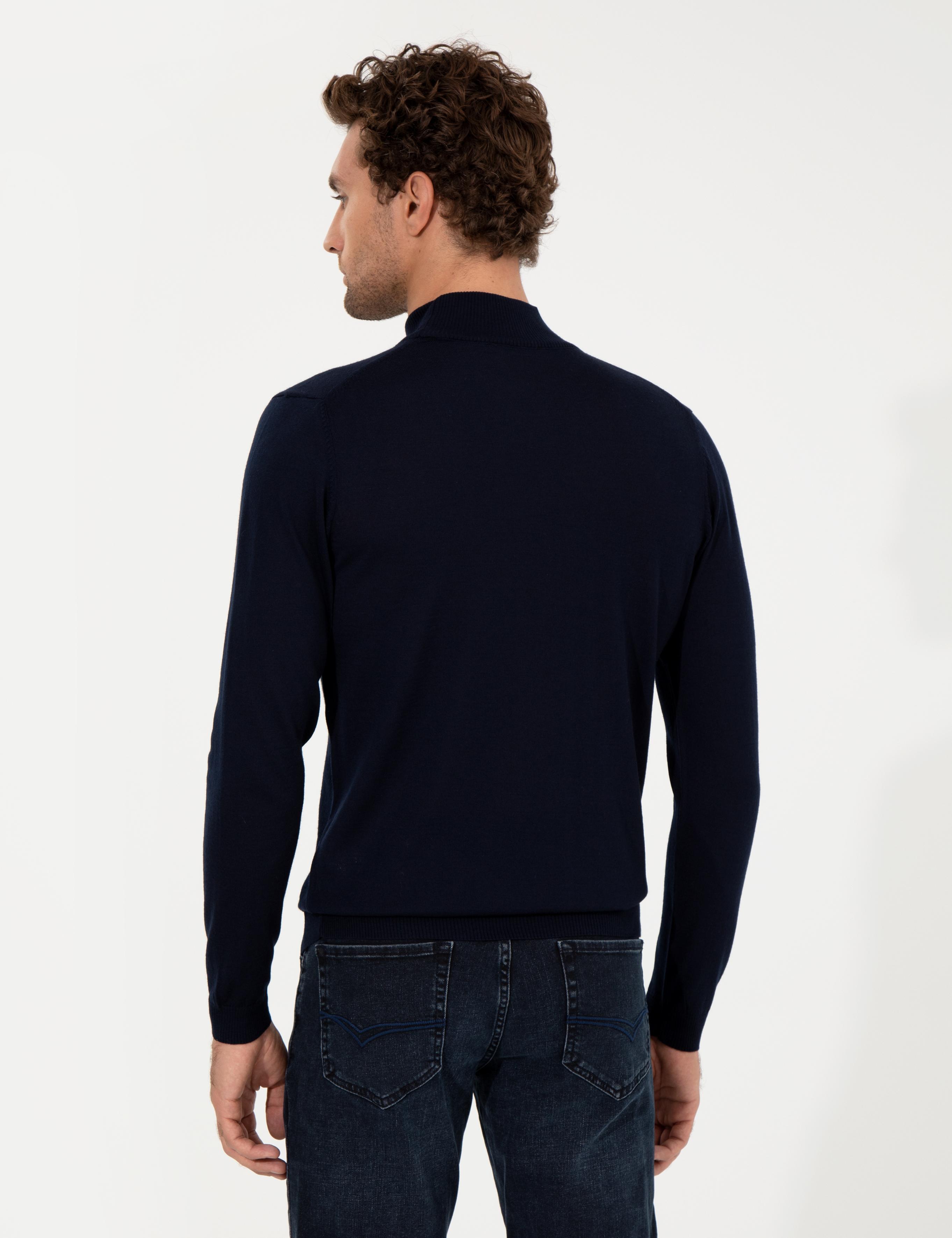 Lacivert Slim Fit Yarım Balıkçı Basic Triko Kazak - 50257711036