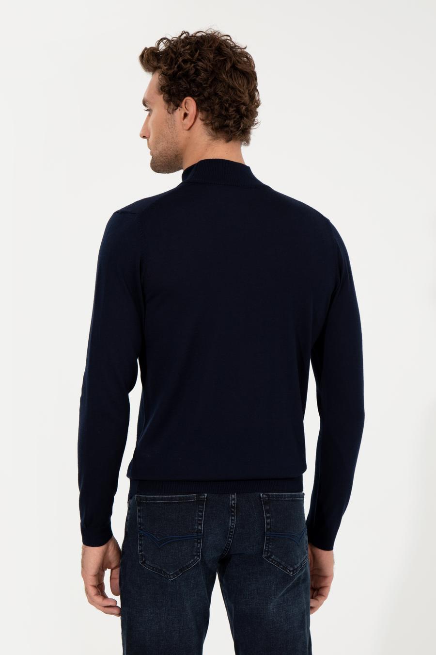 Lacivert Slim Fit Yarım Balıkçı Basic Triko Kazak - 50257711036