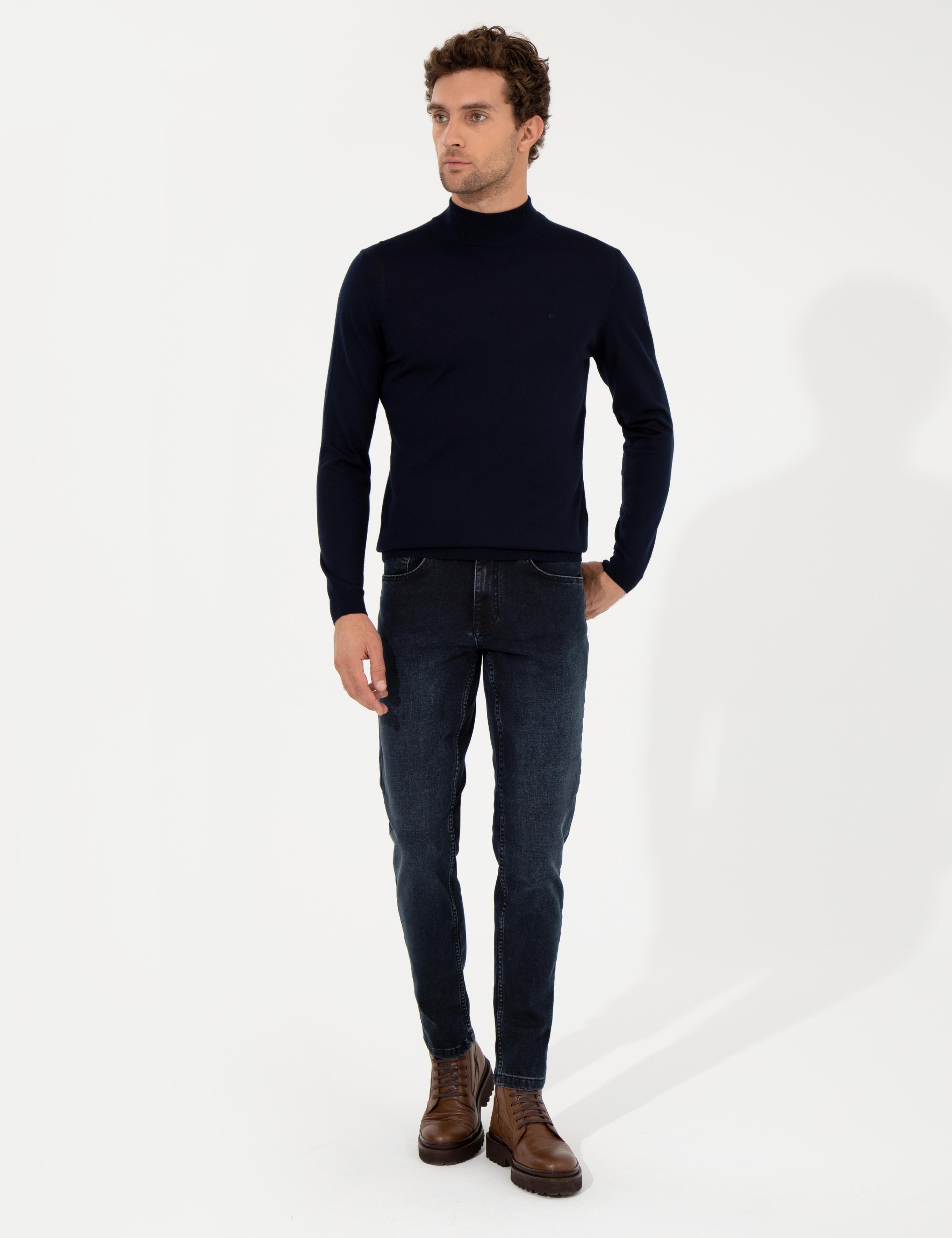 Lacivert Slim Fit Yarım Balıkçı Basic Triko Kazak - 50257711036